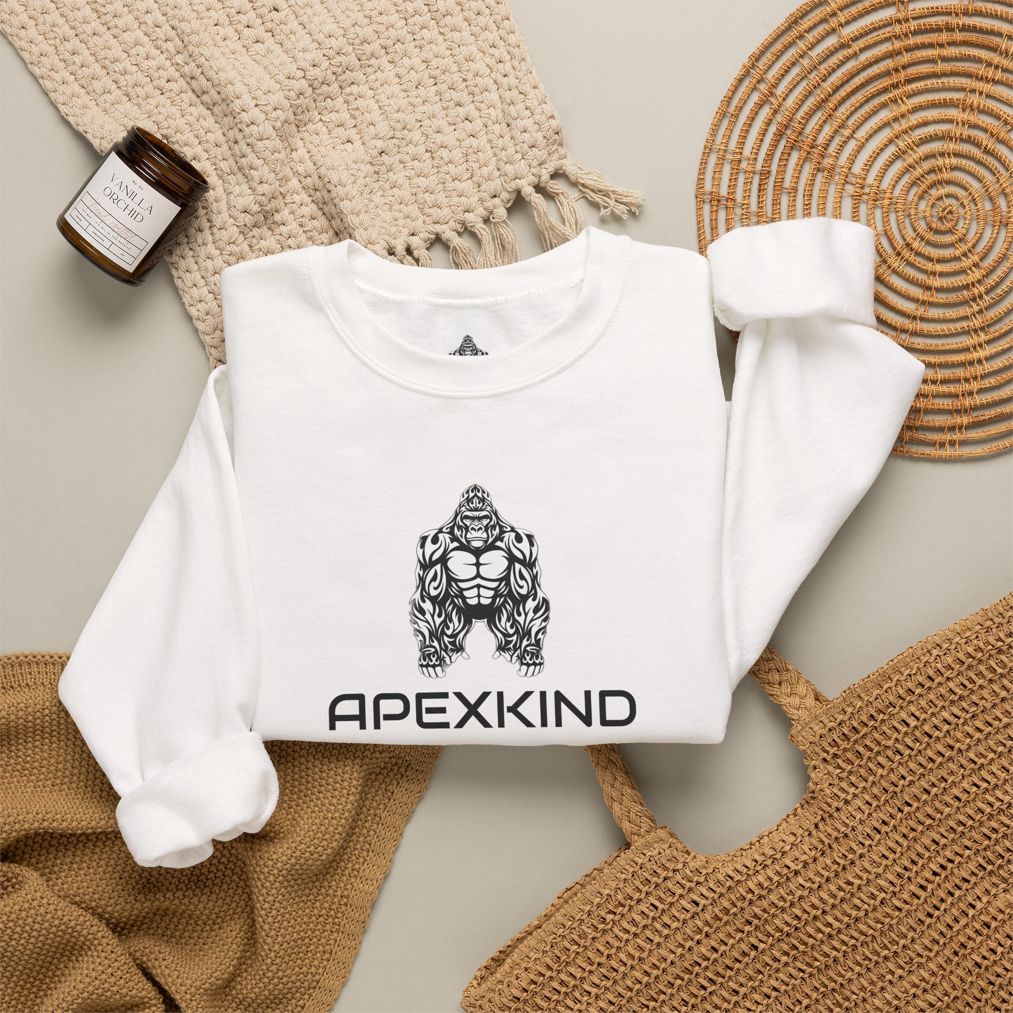 ApexKind Gorilla Crewneck Sweatshirt — Tribal Muscle Ape Graphic, "Stay Apex Stay Driven"