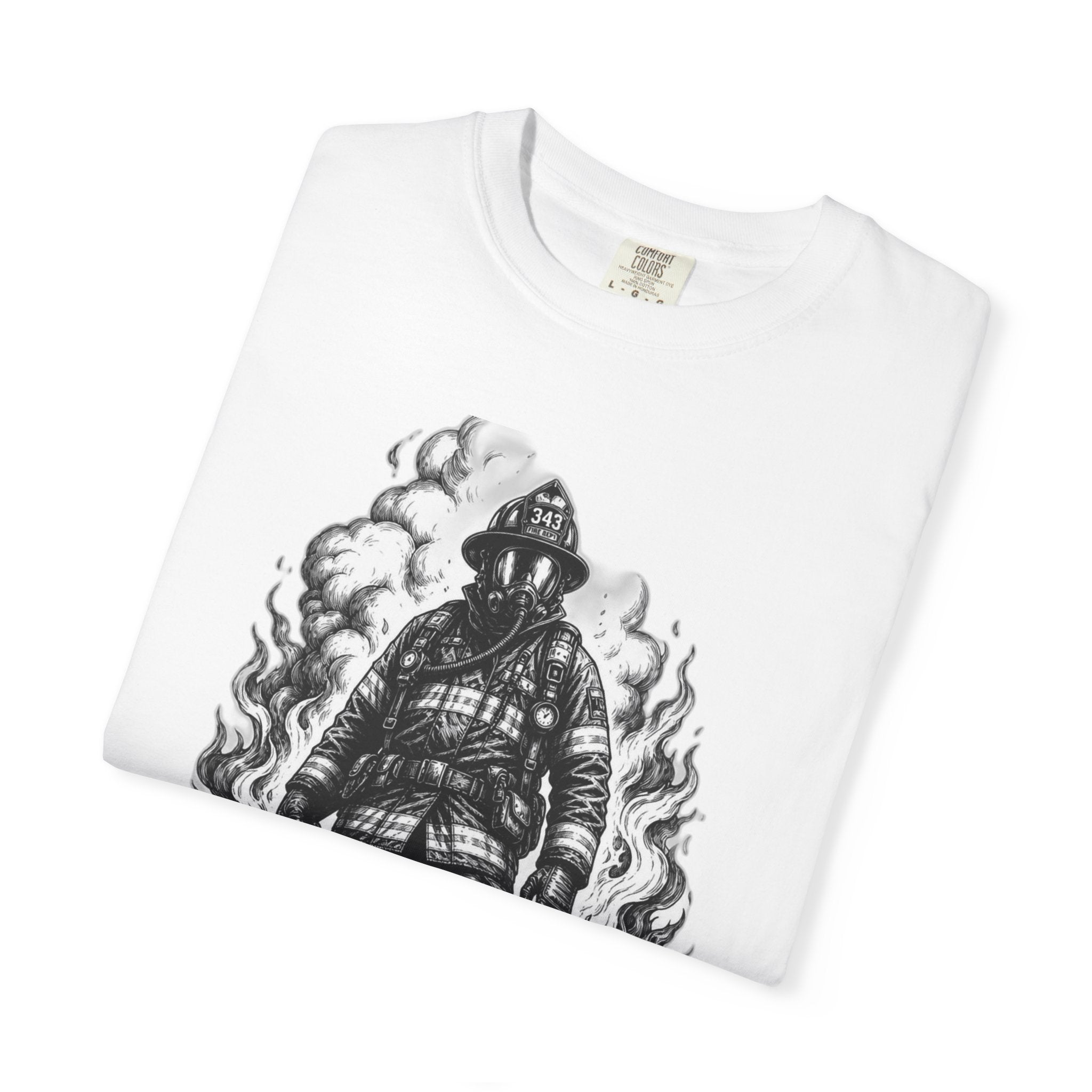 Apex First Responder — Firefighter Tee-Firefighter Illustration T-Shirt — Vintage Firefighter in Flames Tee