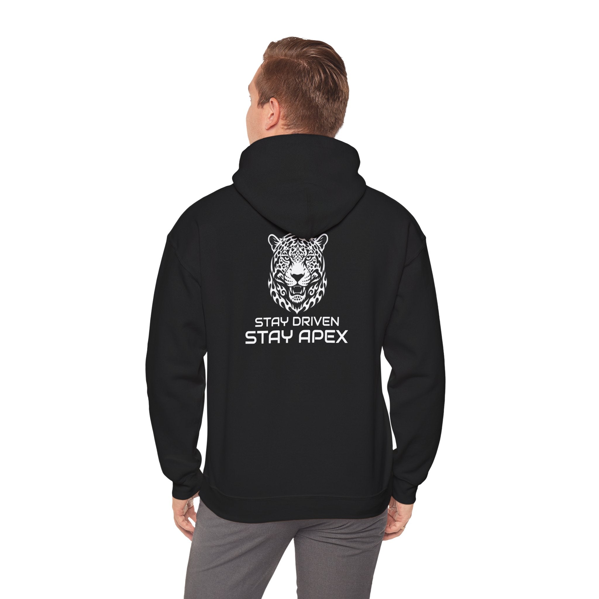 ApexKind Leopard Hoodie — 'Stay Driven, Stay Apex' Graphic Pullover