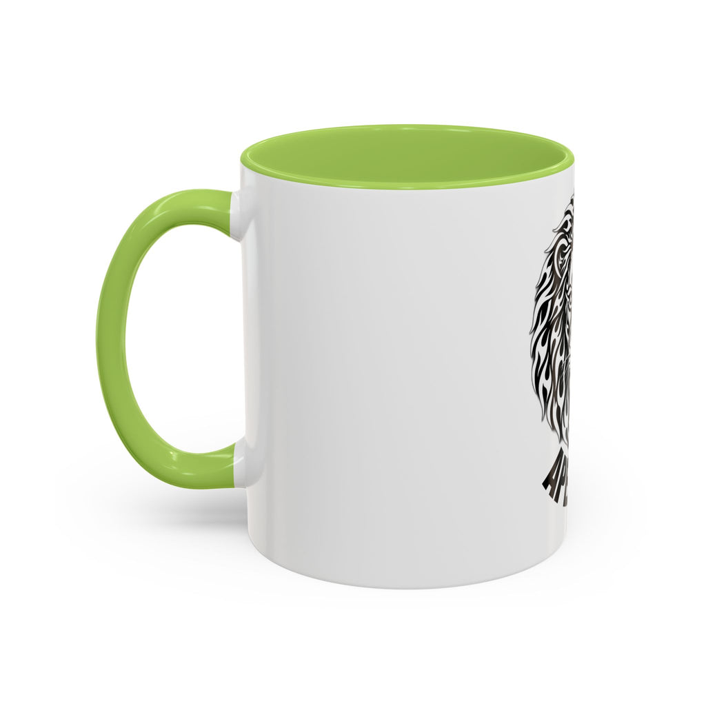 Lion Head Accent Coffee Mug — Black Tribal Lion Design (11oz & 15oz)