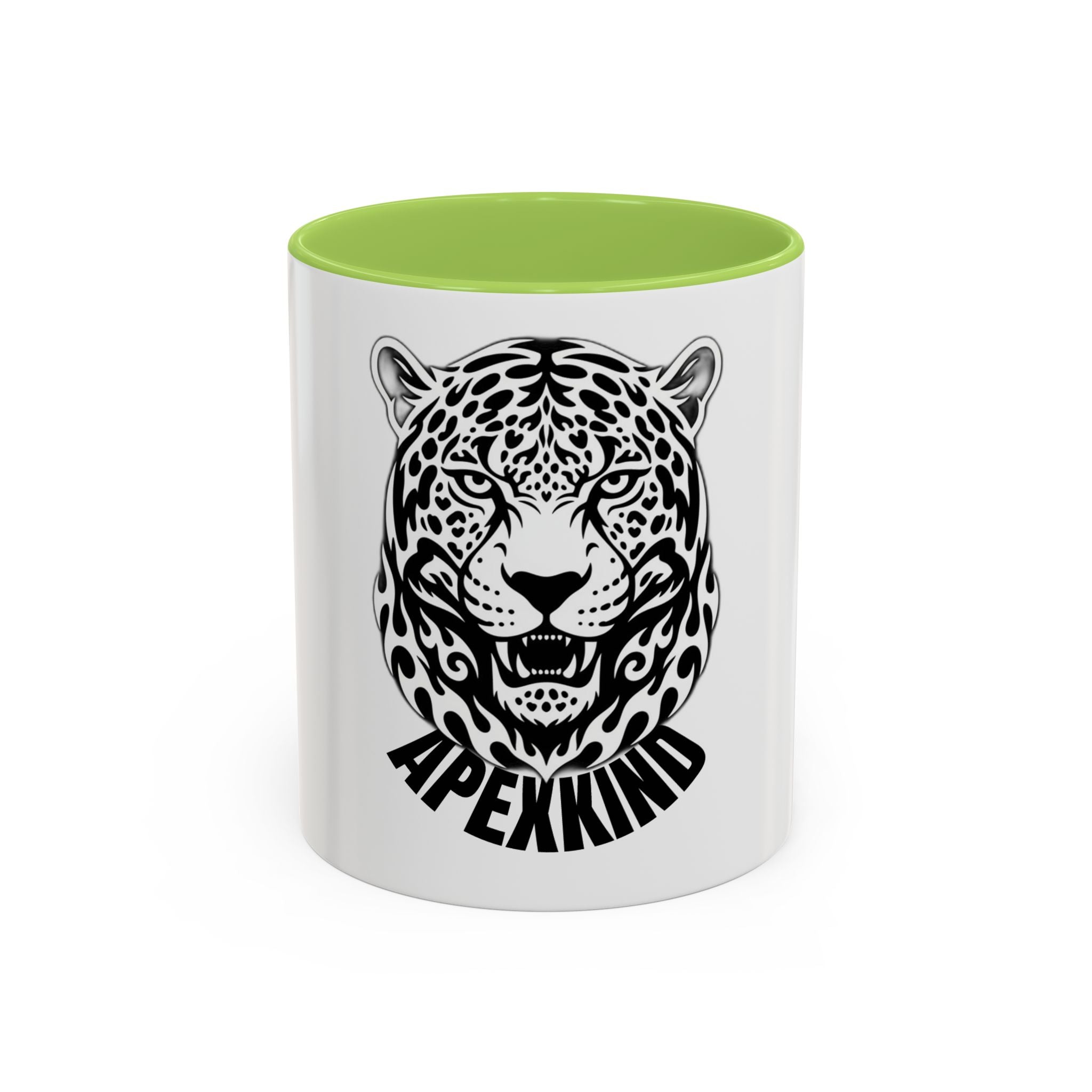 Tribal Wolf Accent Coffee Mug – Black Interior & Handle, Fierce Wolf Head Design (11/15 oz)
