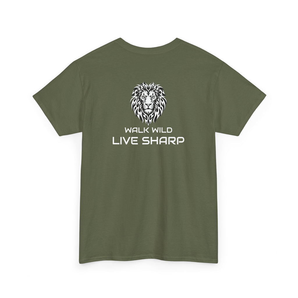 ApexKind Lion Tee — Motivational Lion Graphic T-Shirt ("WALK WILD LIVE SHARP")