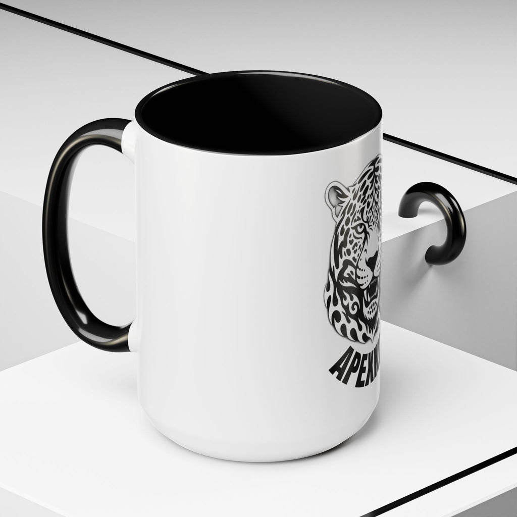 Tribal Wolf Accent Coffee Mug – Black Interior & Handle, Fierce Wolf Head Design (11/15 oz)