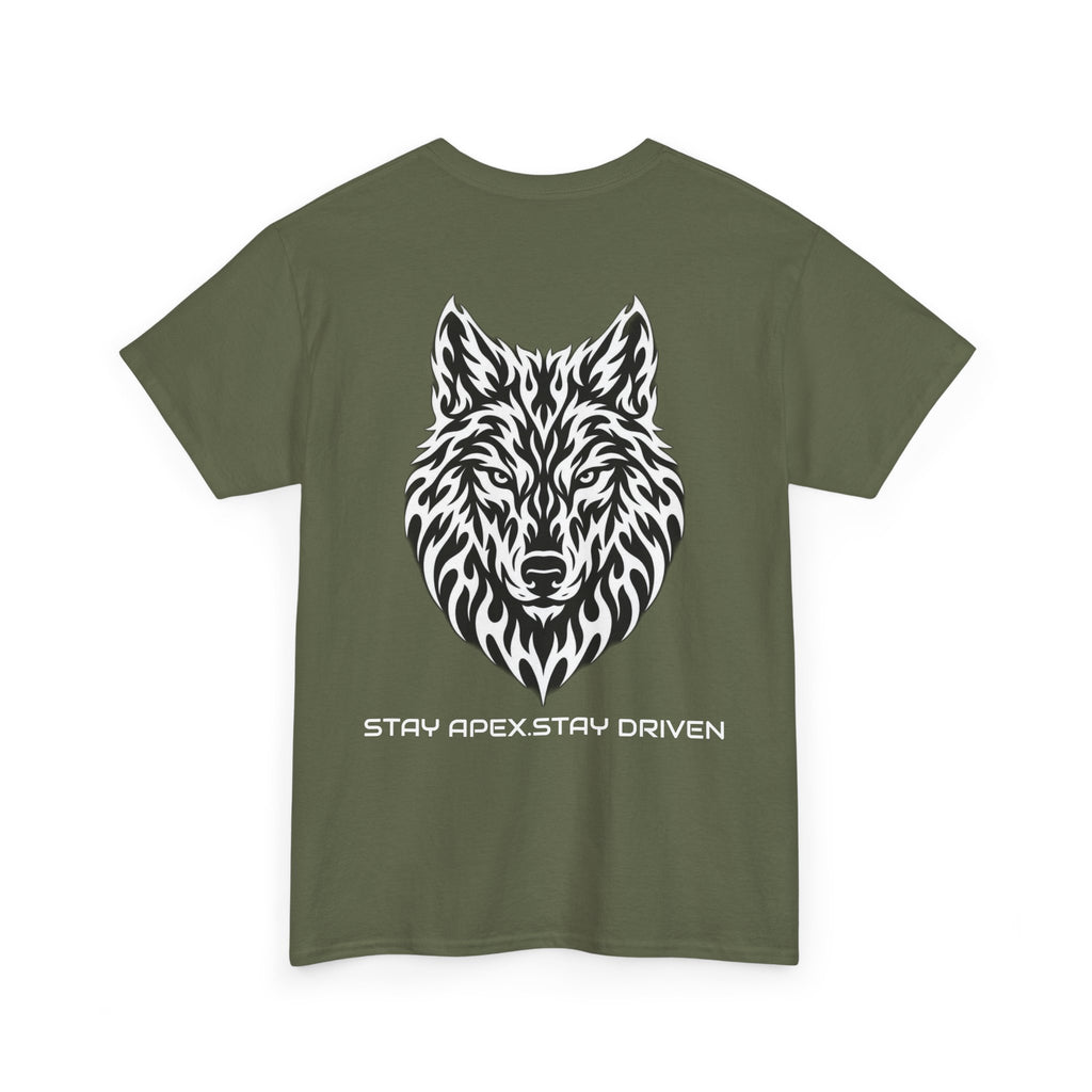 Wolf Head Graphic T-Shirt — "Stay Apex Stay Driven" Motivational Tee