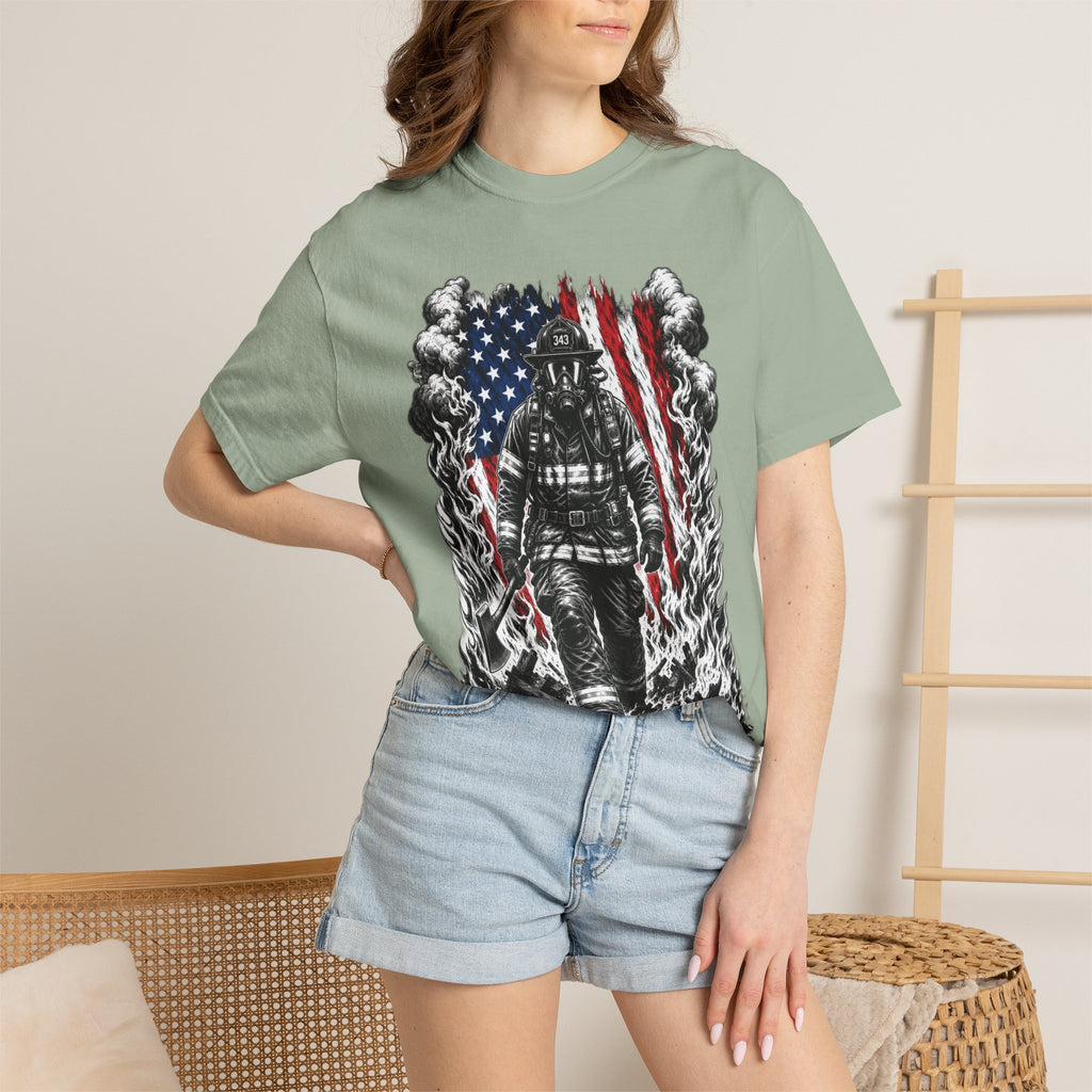 Firefighter American Flag T-Shirt — Brave Firefighter Graphic Tee