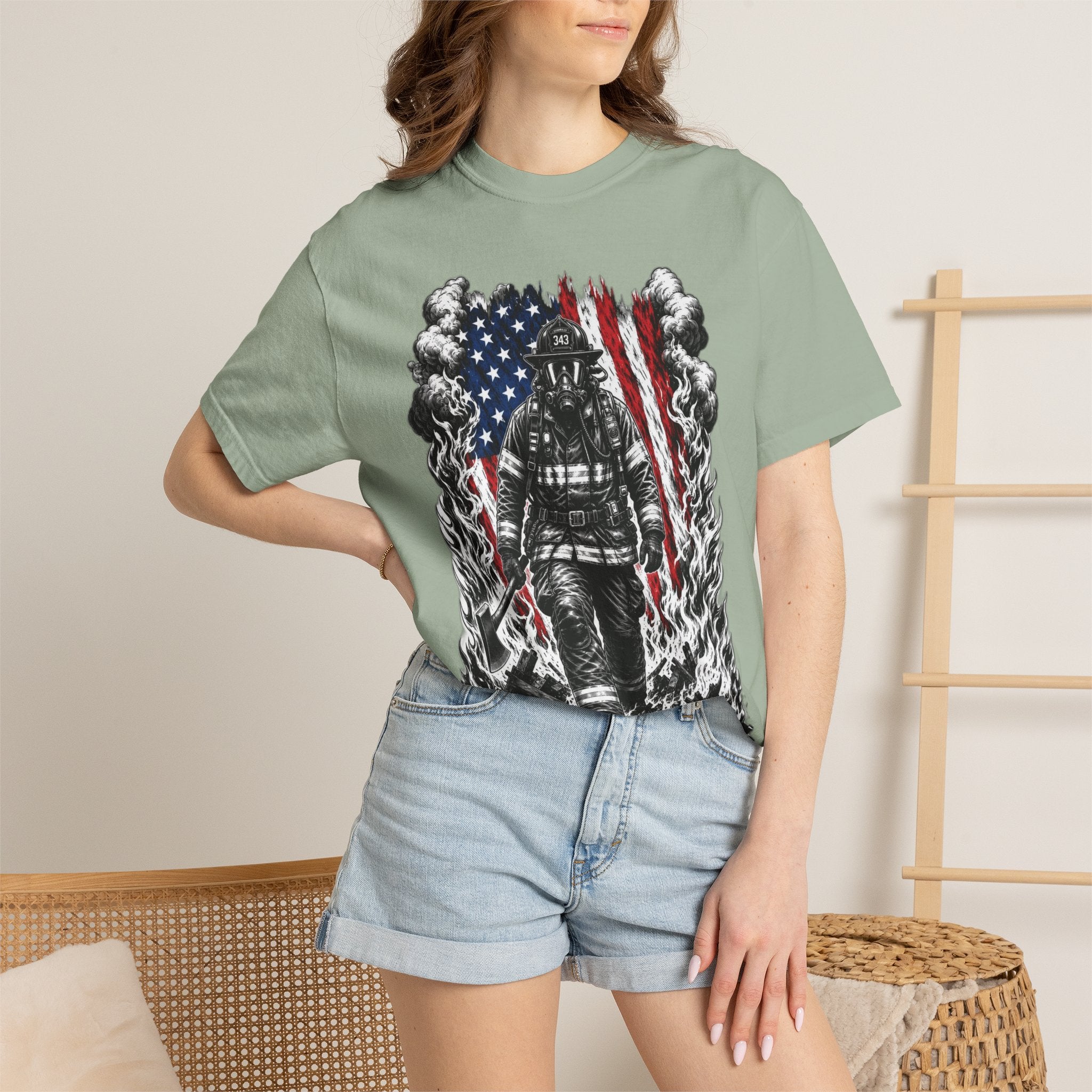 Firefighter American Flag T-Shirt — Brave Firefighter Graphic Tee