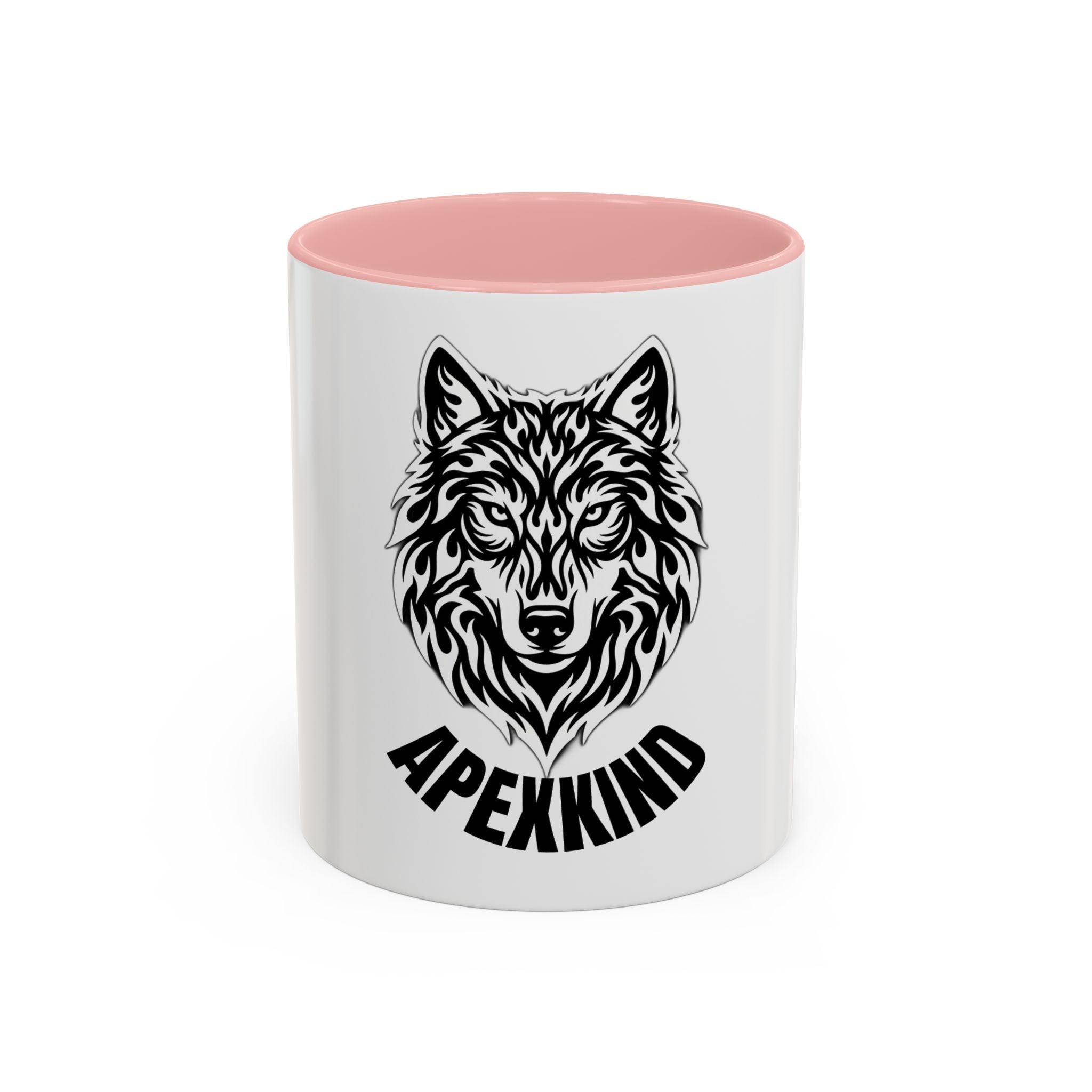 Tribal Wolf Accent Coffee Mug – Black Interior & Handle, Fierce Wolf Head Design (11/15 oz)