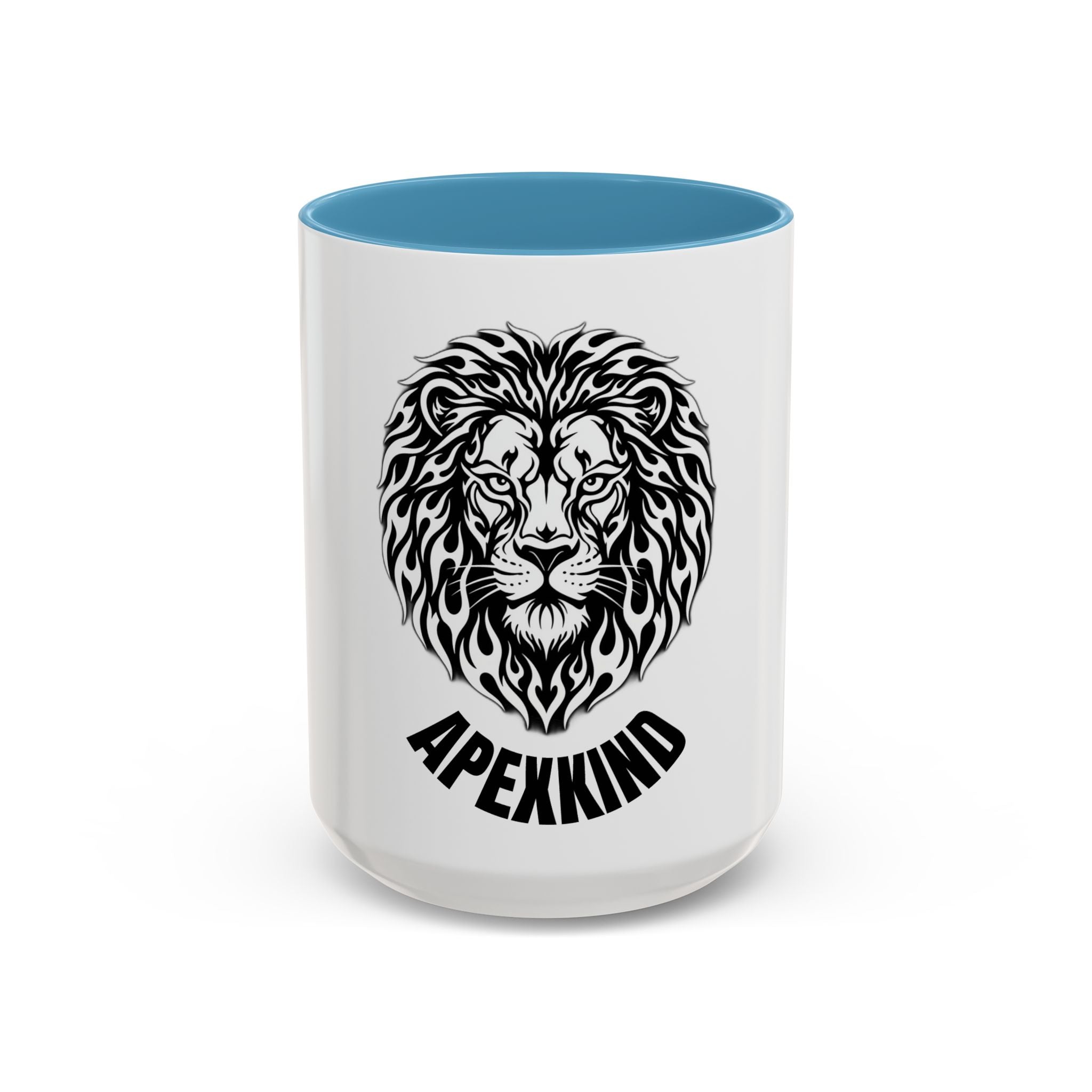 Lion Head Accent Coffee Mug — Black Tribal Lion Design (11oz & 15oz)