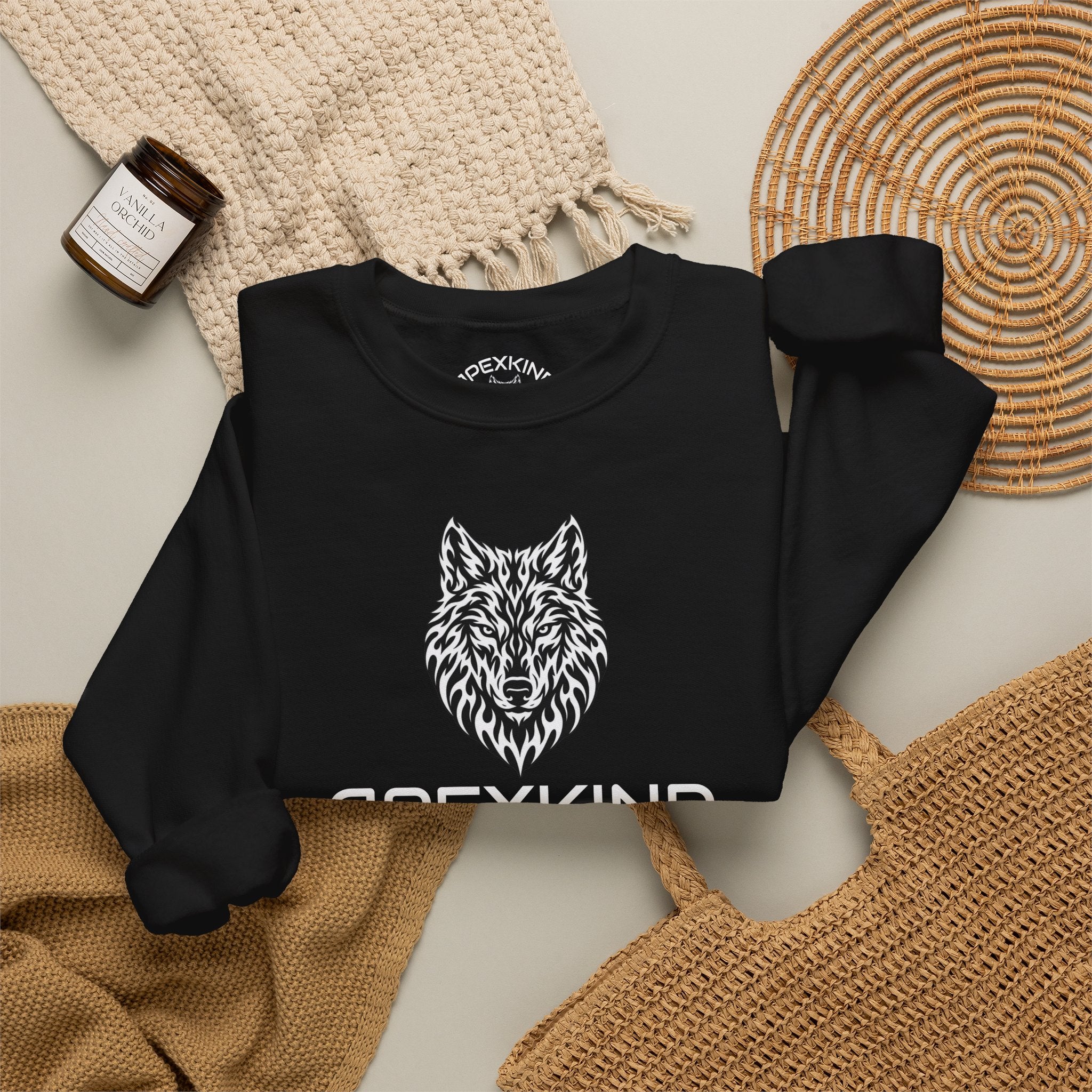 Wolf Head Crewneck Sweatshirt — Tribal Wolf Graphic Pullover