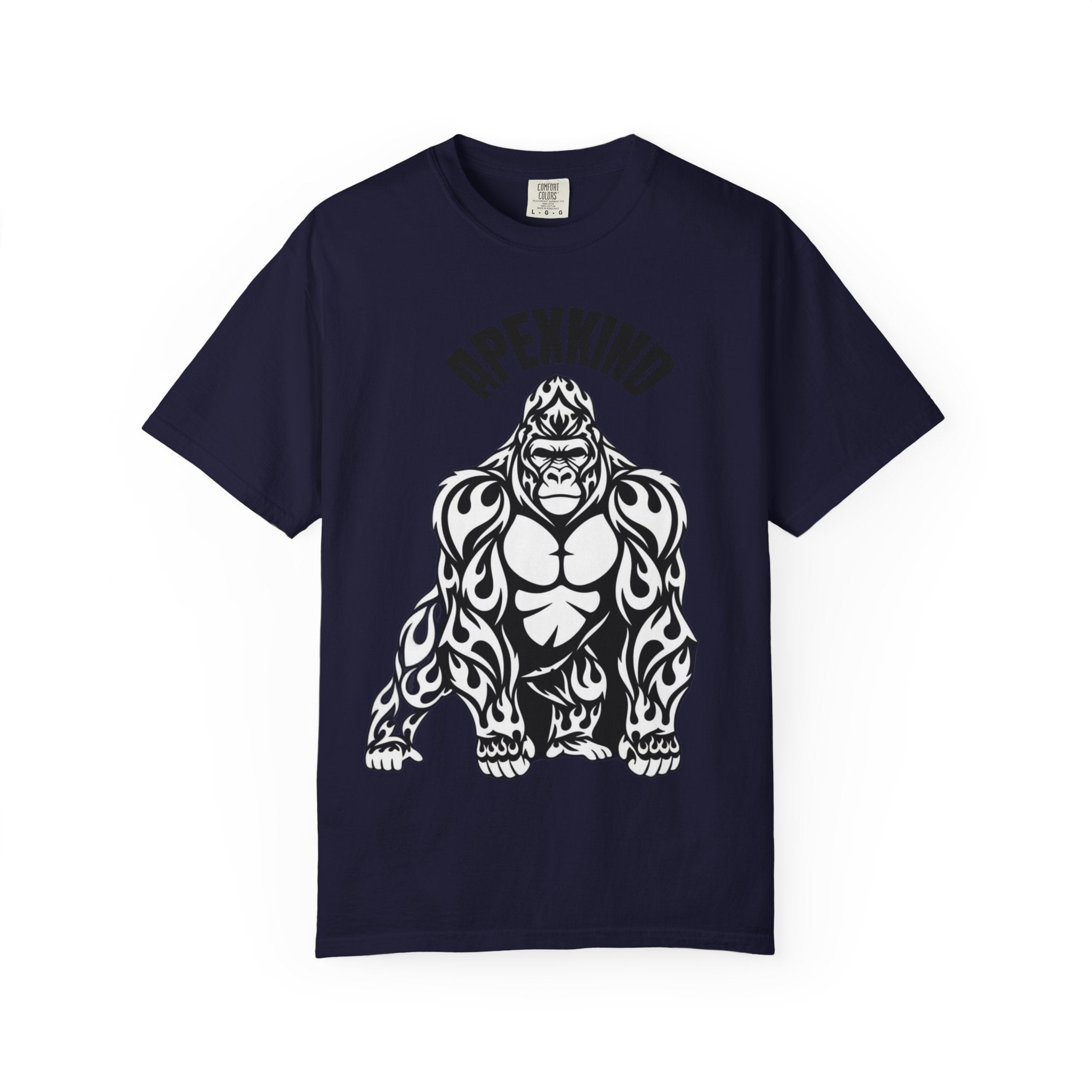 Tribal Flame Silverback Gorilla T-Shirt - Tribal Gorilla Illustration T-shirt | Bold Black Ape Design