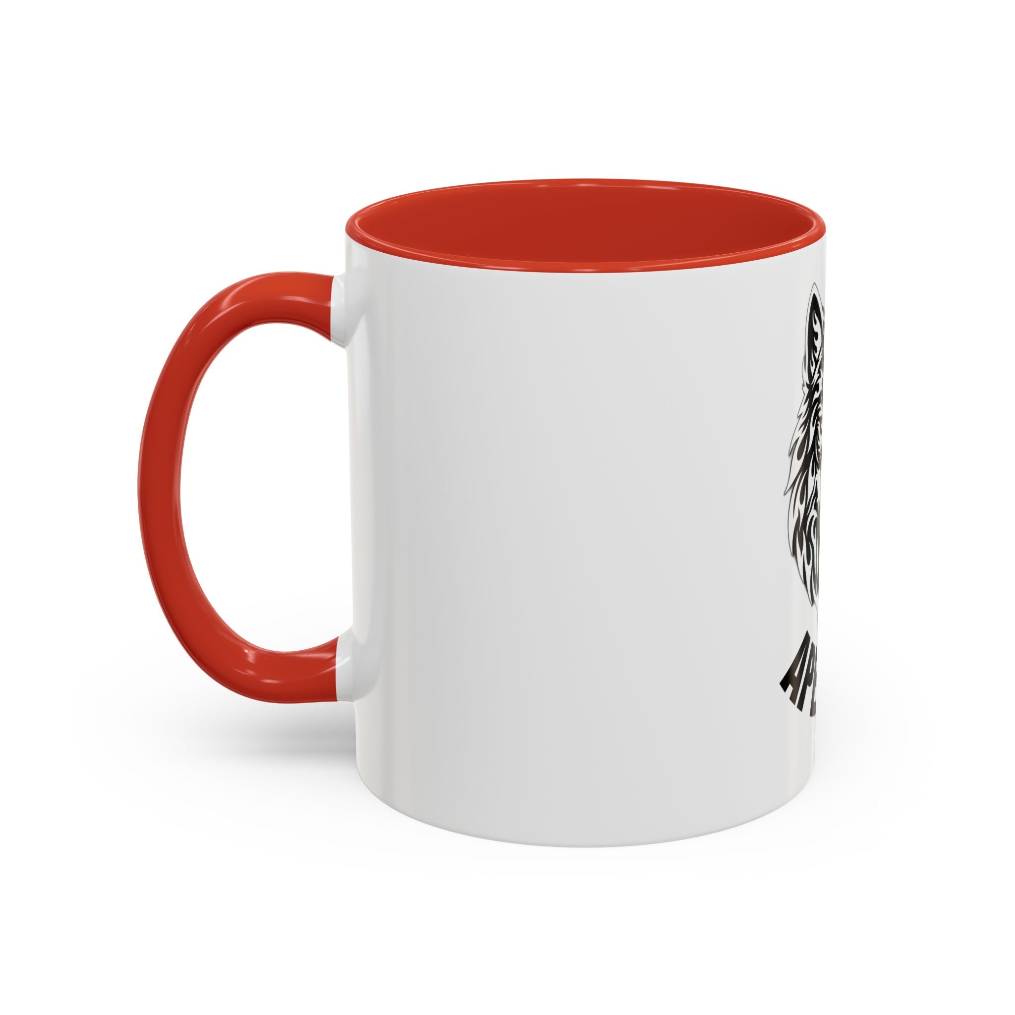 Tribal Wolf Accent Coffee Mug – Black Interior & Handle, Fierce Wolf Head Design (11/15 oz)