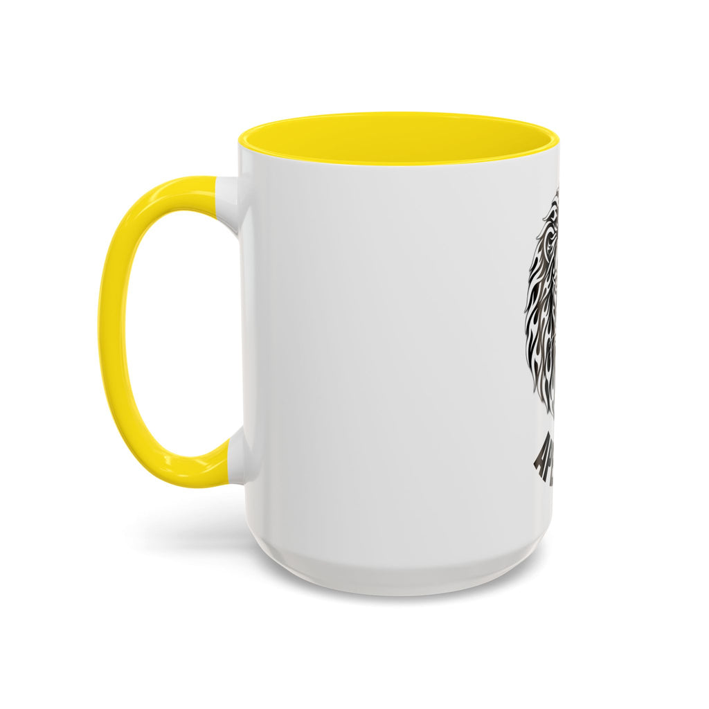 Lion Head Accent Coffee Mug — Black Tribal Lion Design (11oz & 15oz)