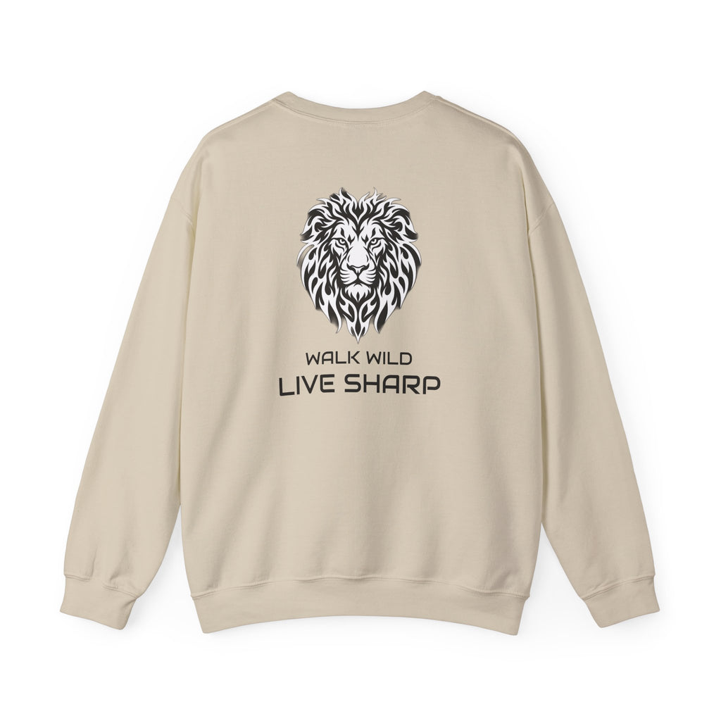 ApexKind Lion Crewneck Sweatshirt — 'Walk Wild, Live Sharp' Graphic