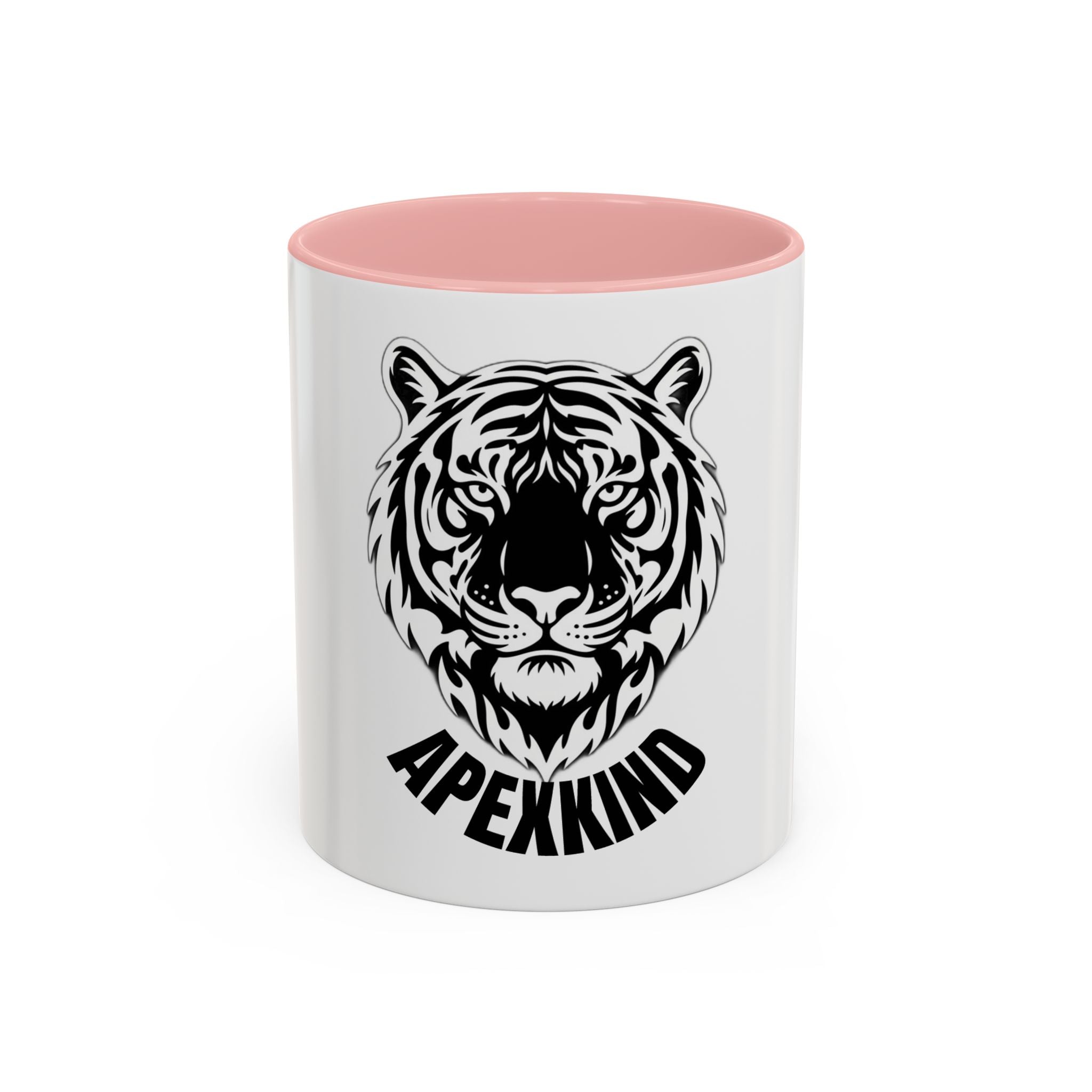 Tiger Head Accent Coffee Mug — Monochrome Tribal Tiger Face Ceramic Cup (11/15oz)