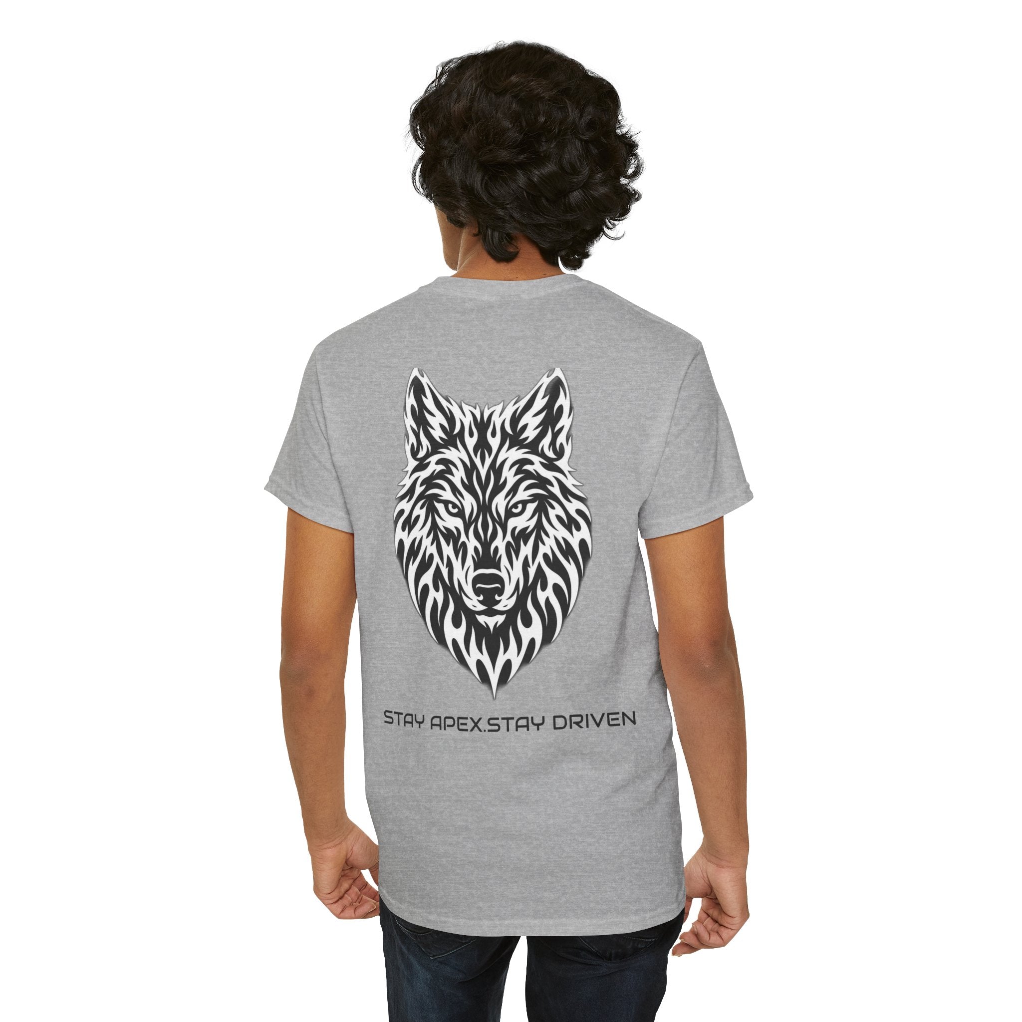 Wolf Graphic Tee — 'Stay Apex, Stay Driven' Motivational Shirt