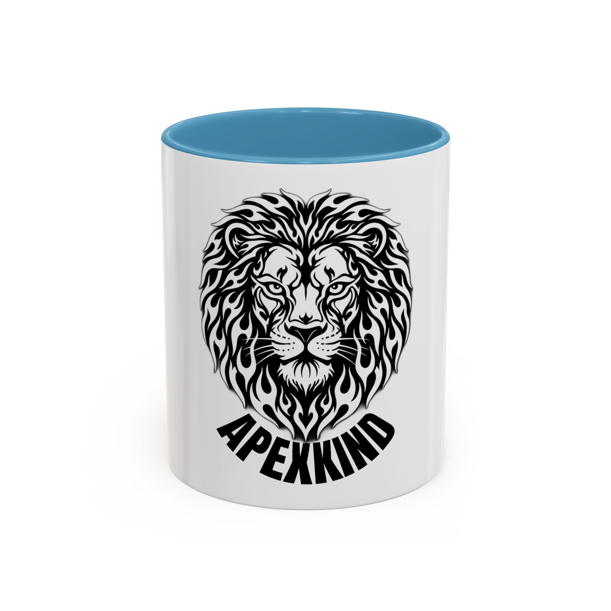 Lion Head Accent Coffee Mug — Black Tribal Lion Design (11oz & 15oz)