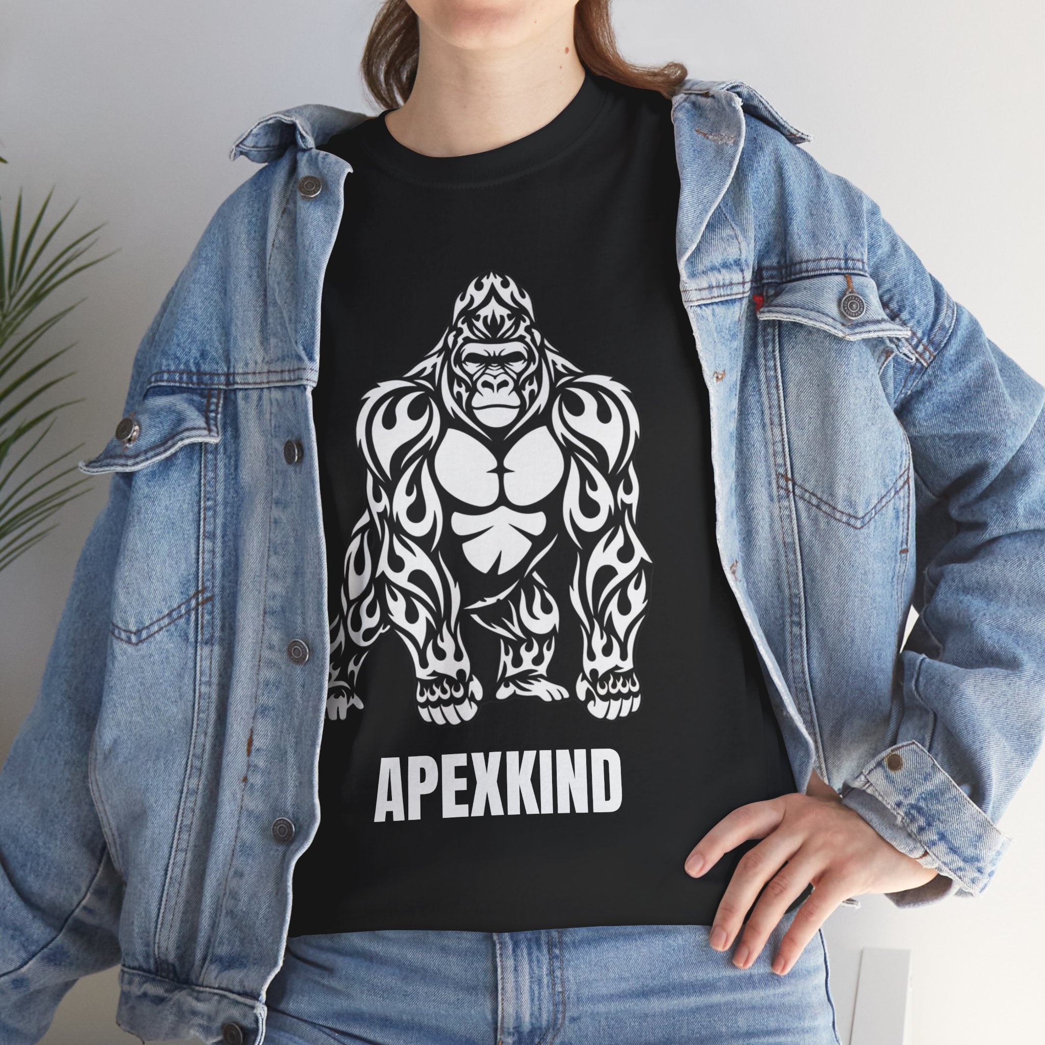 Tribal Flame Gorilla T-Shirt — APEXKIND Silverback Graphic Tee — Bold Tribal Ape Fitness Shirt