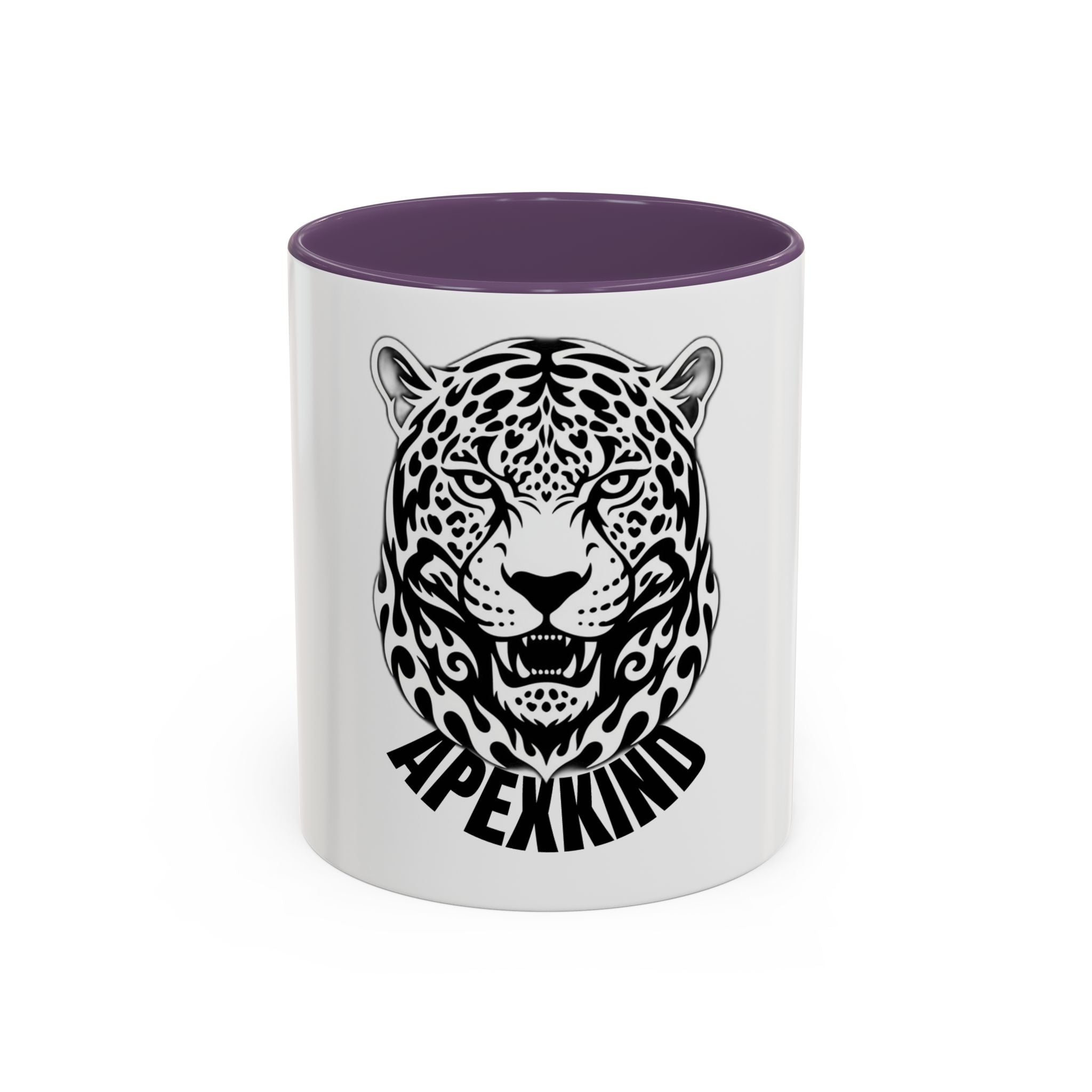 Tribal Wolf Accent Coffee Mug – Black Interior & Handle, Fierce Wolf Head Design (11/15 oz)
