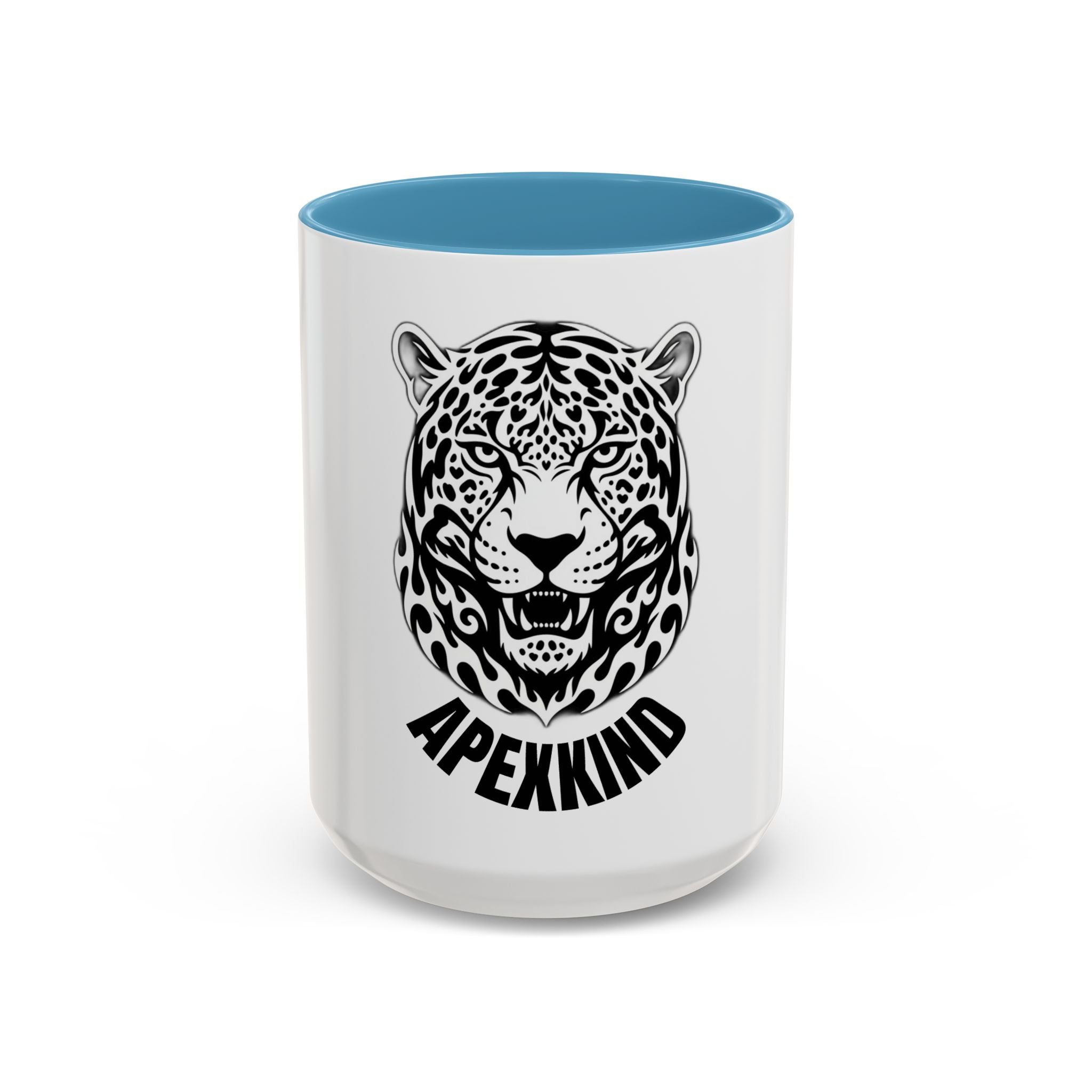 Tribal Wolf Accent Coffee Mug – Black Interior & Handle, Fierce Wolf Head Design (11/15 oz)