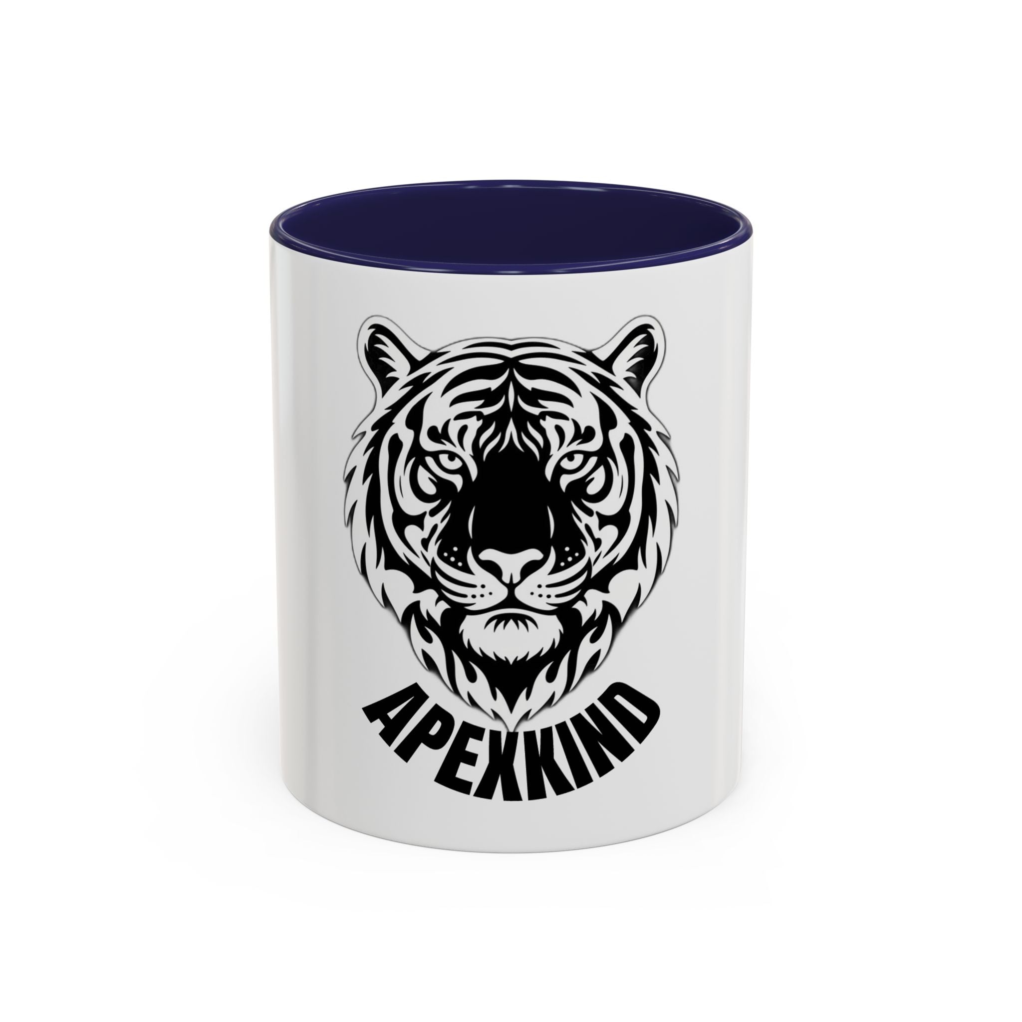 Tiger Head Accent Coffee Mug — Monochrome Tribal Tiger Face Ceramic Cup (11/15oz)