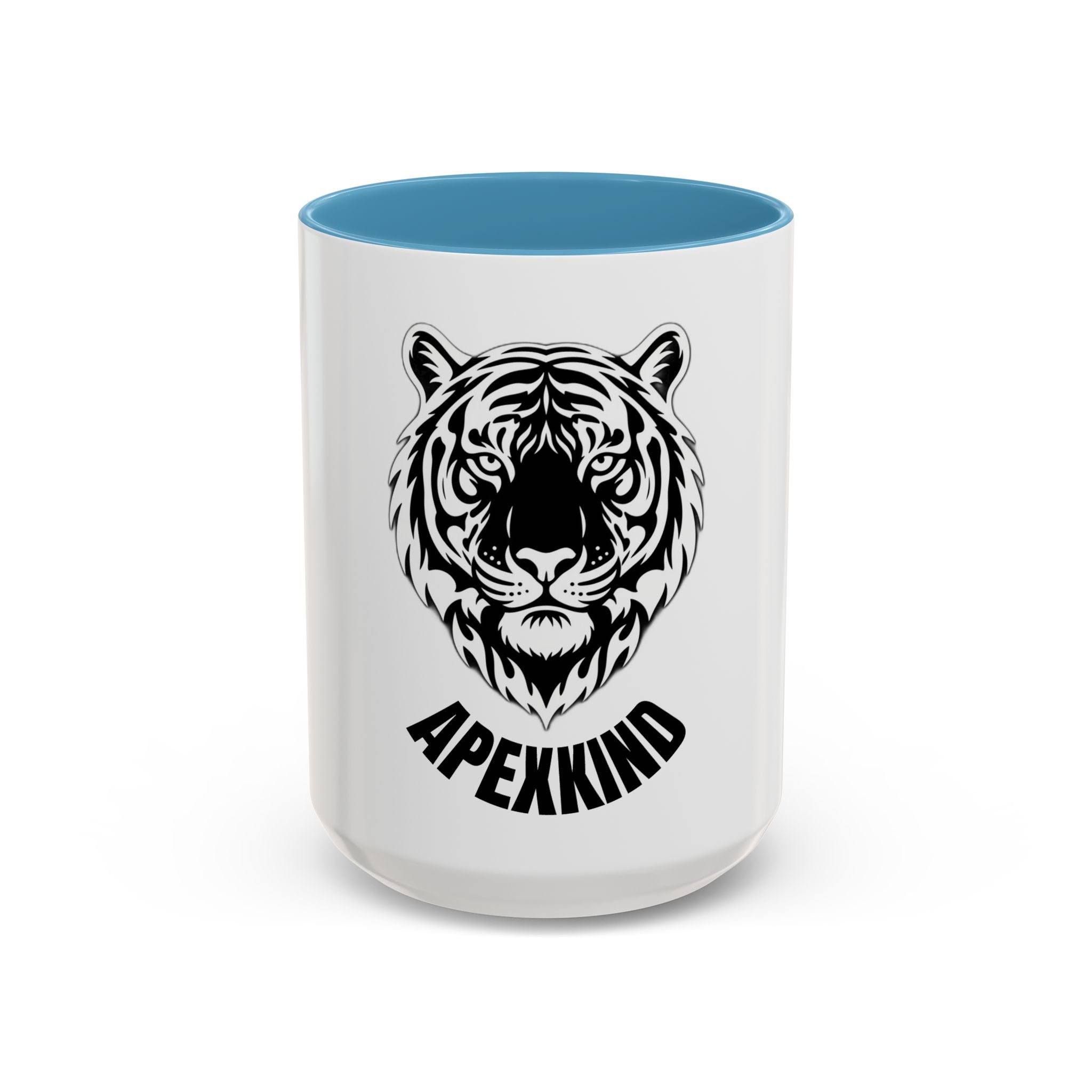 Tiger Head Accent Coffee Mug — Monochrome Tribal Tiger Face Ceramic Cup (11/15oz)