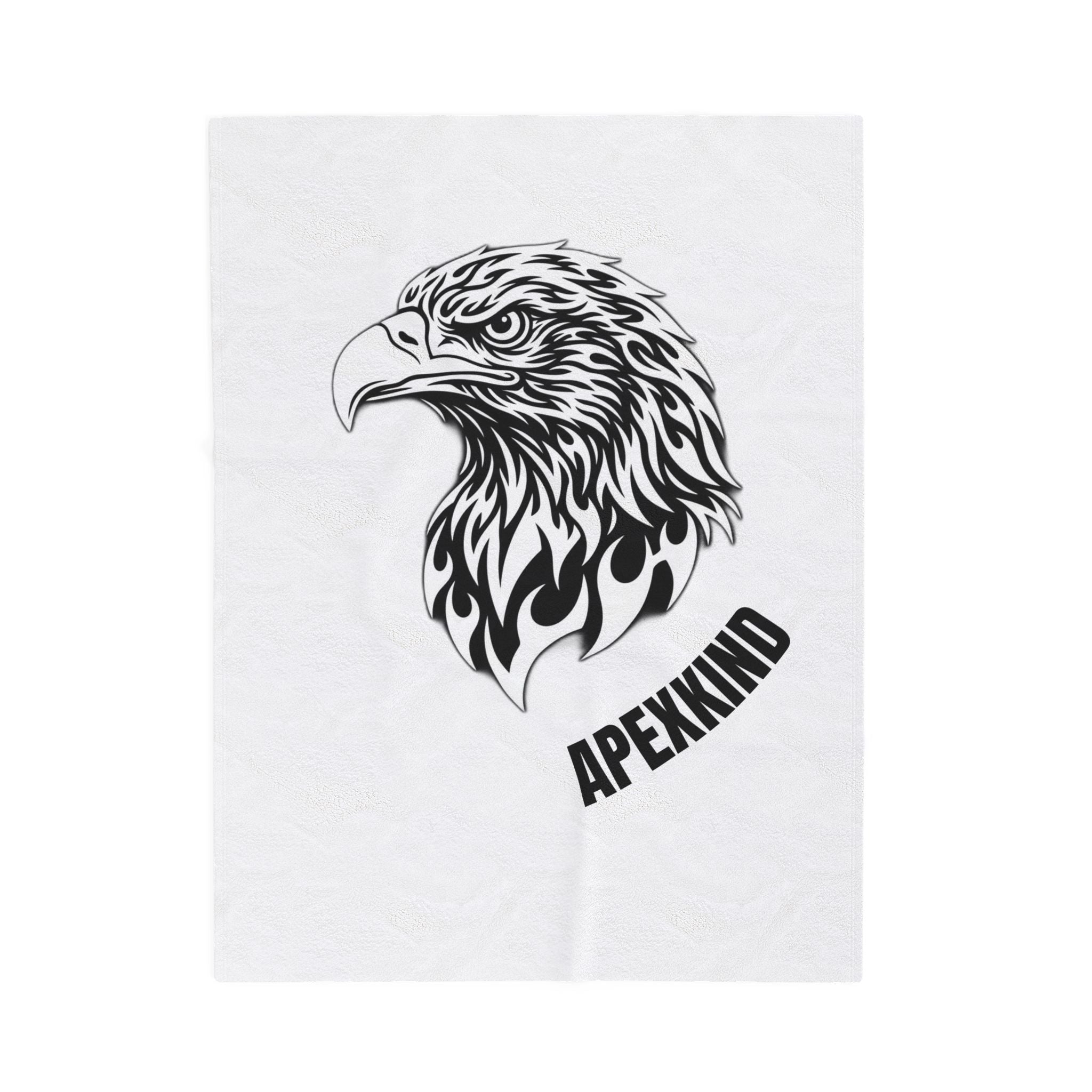 Eagle Head Velveteen Plush Blanket – 'APEKKIND' Monochrome Graphic Throw