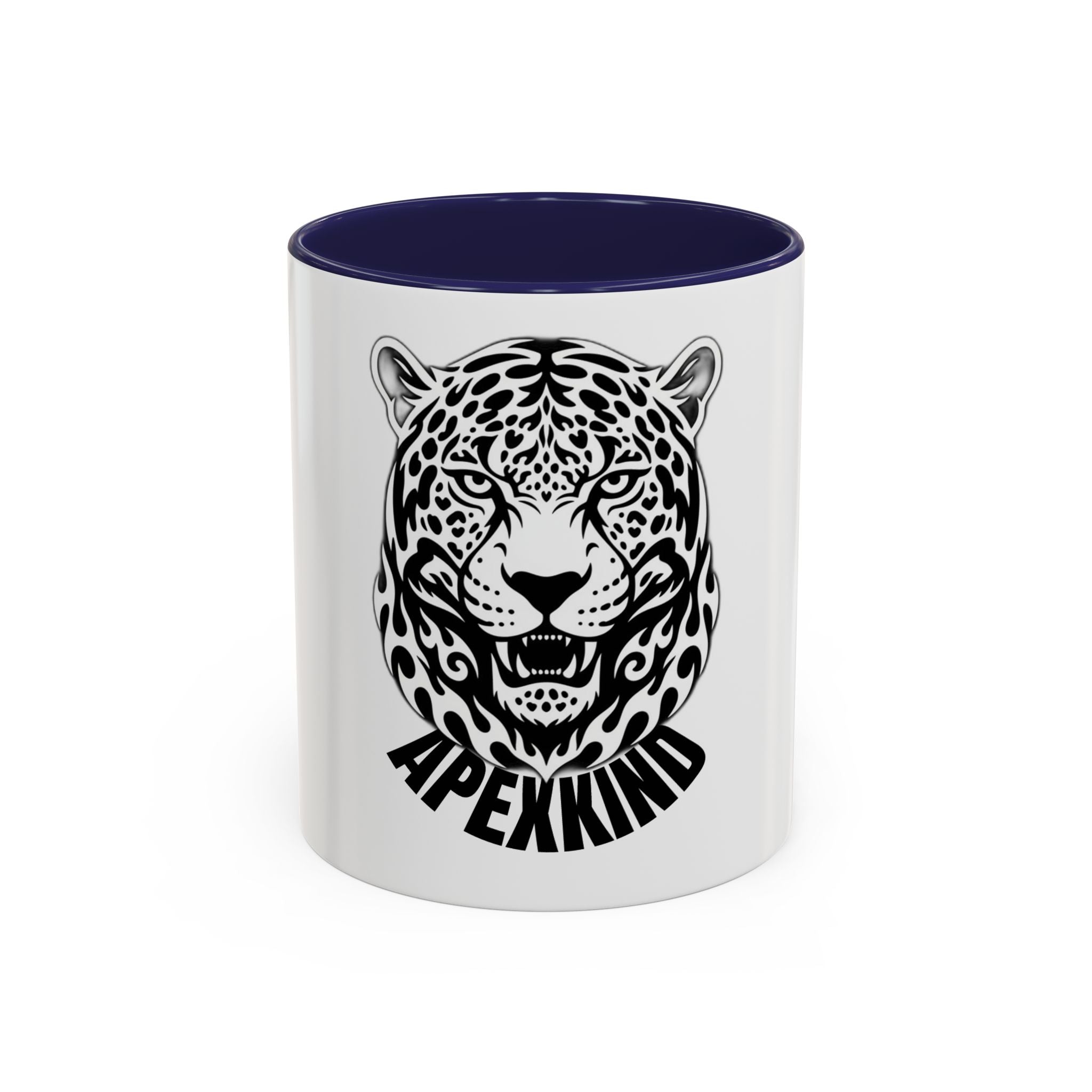 Tribal Wolf Accent Coffee Mug – Black Interior & Handle, Fierce Wolf Head Design (11/15 oz)