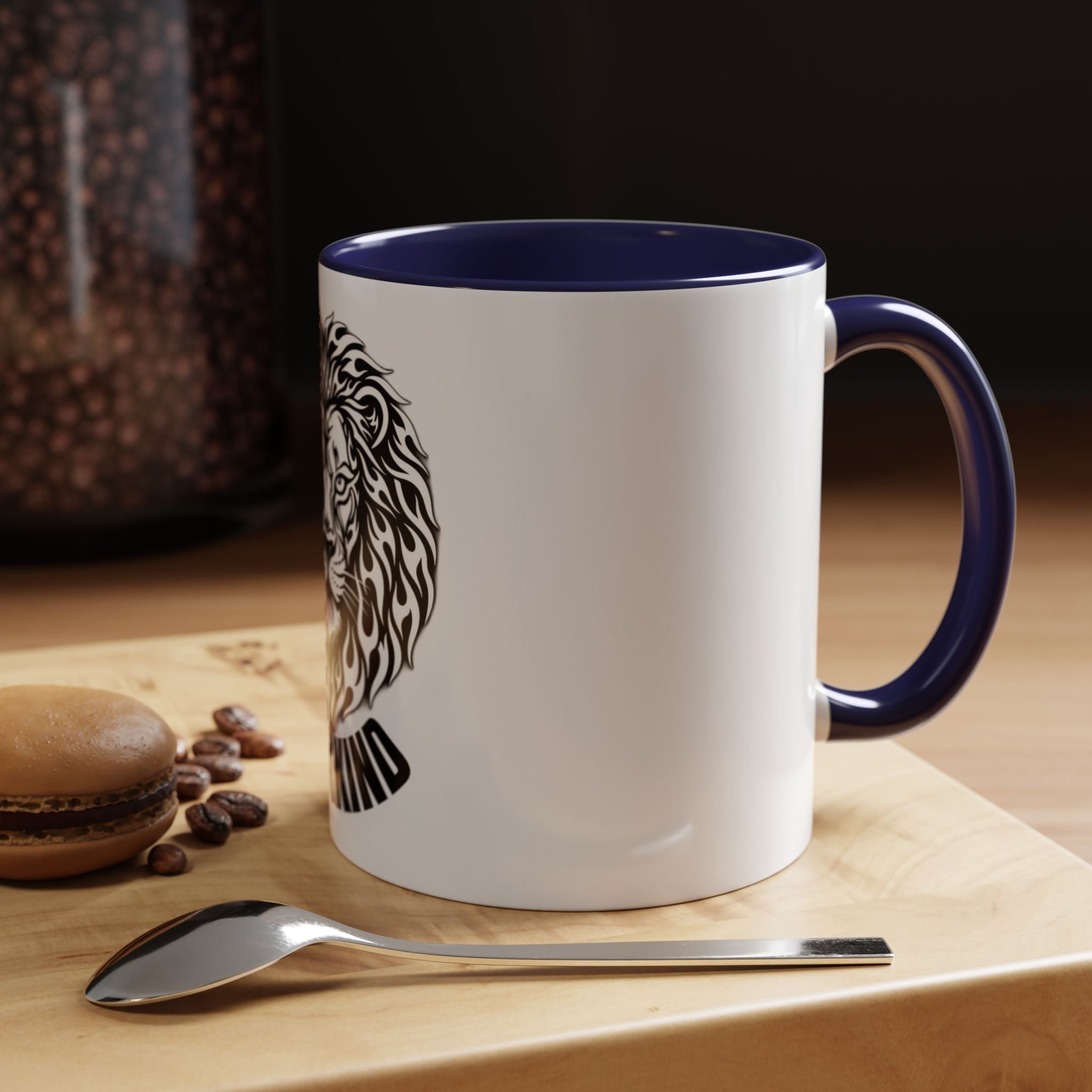 Lion Head Accent Coffee Mug — Black Tribal Lion Design (11oz & 15oz)