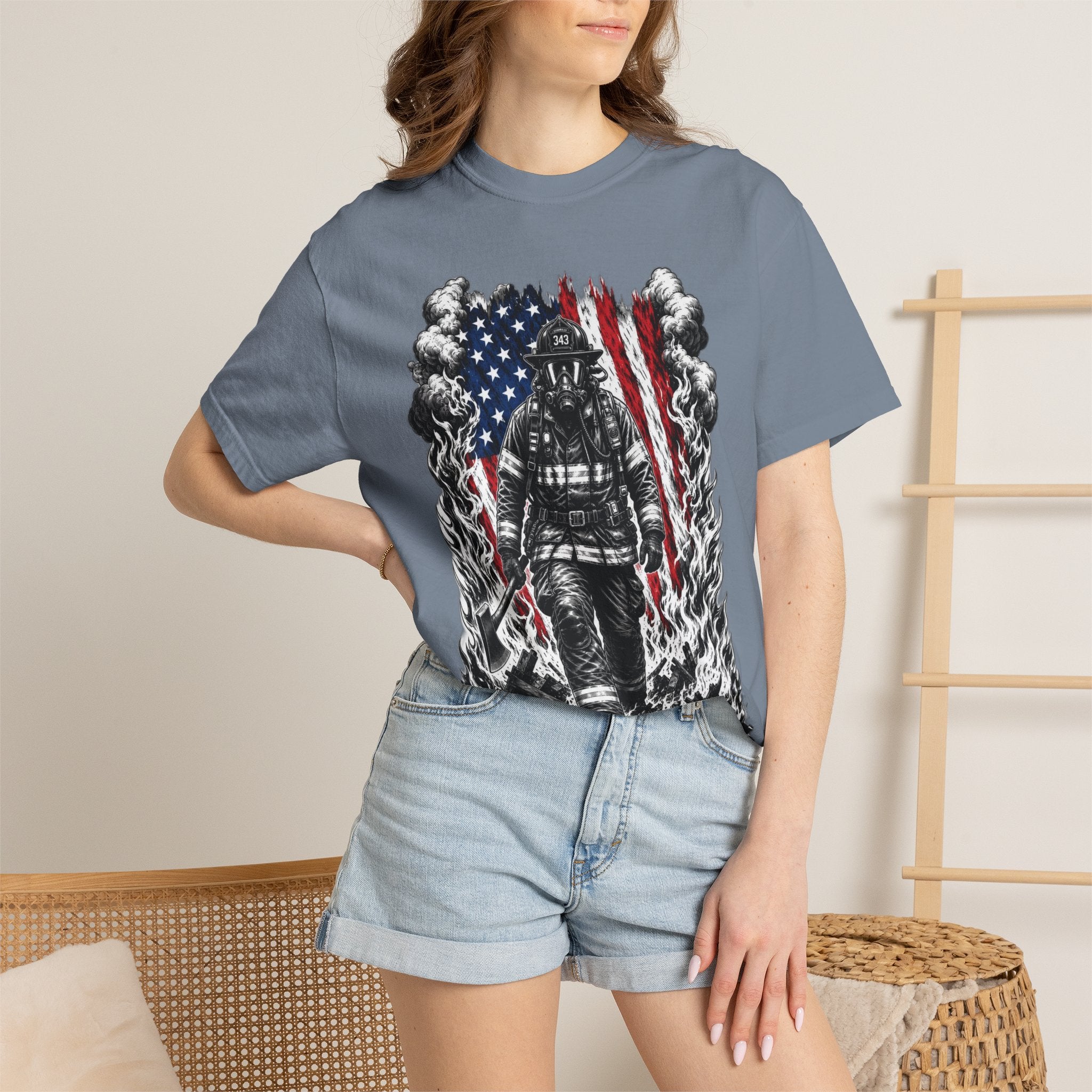 Firefighter American Flag T-Shirt — Brave Firefighter Graphic Tee