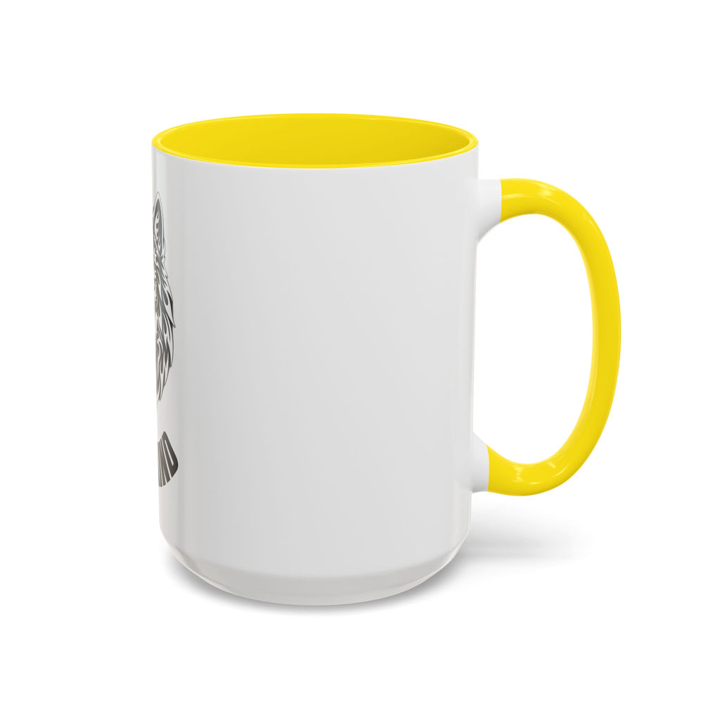 Tribal Wolf Accent Coffee Mug – Black Interior & Handle, Fierce Wolf Head Design (11/15 oz)