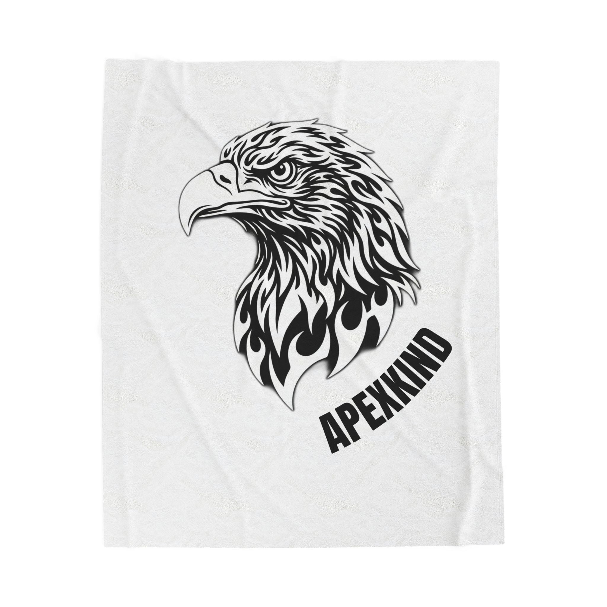Eagle Head Velveteen Plush Blanket – 'APEKKIND' Monochrome Graphic Throw
