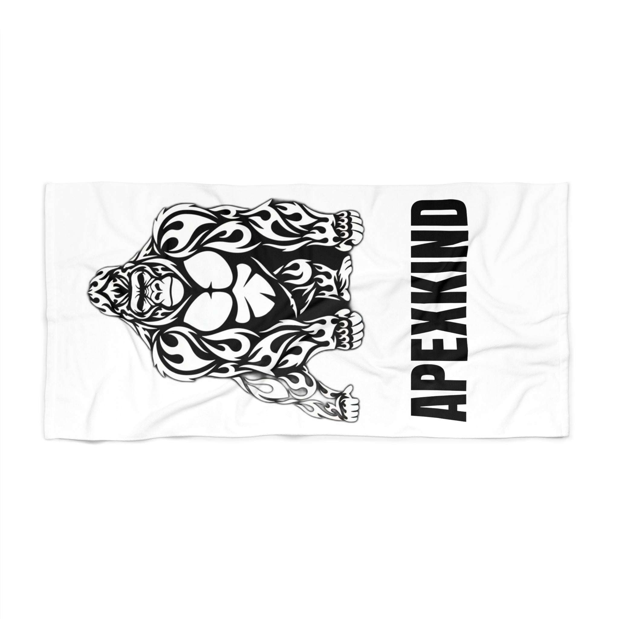 Tribal Gorilla Illustration Beach Towel | Black White Ape Design