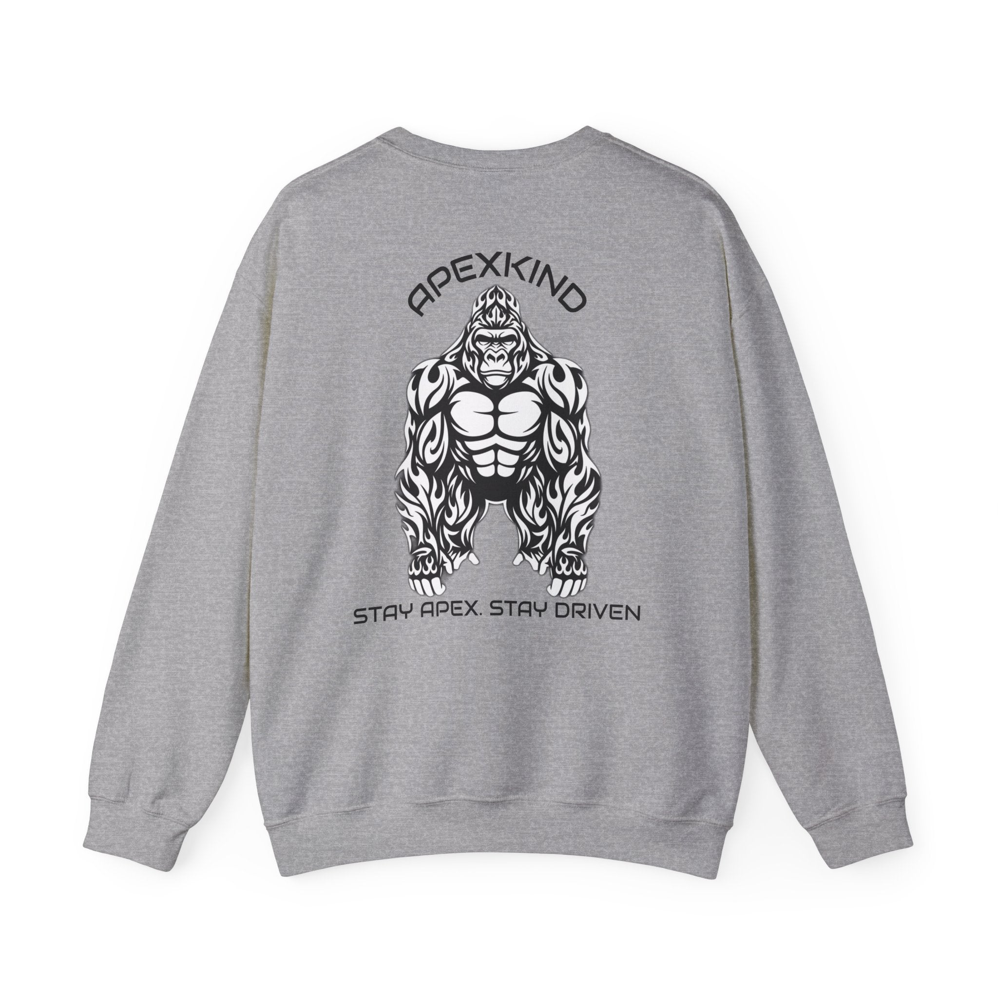 ApexKind Gorilla Crewneck Sweatshirt — Tribal Muscle Ape Graphic, "Stay Apex Stay Driven"