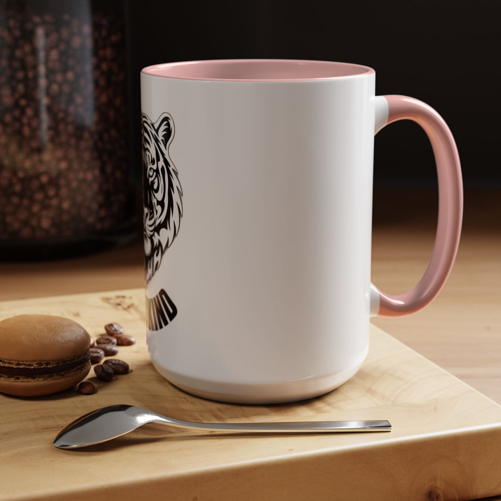 Tiger Head Accent Coffee Mug — Monochrome Tribal Tiger Face Ceramic Cup (11/15oz)