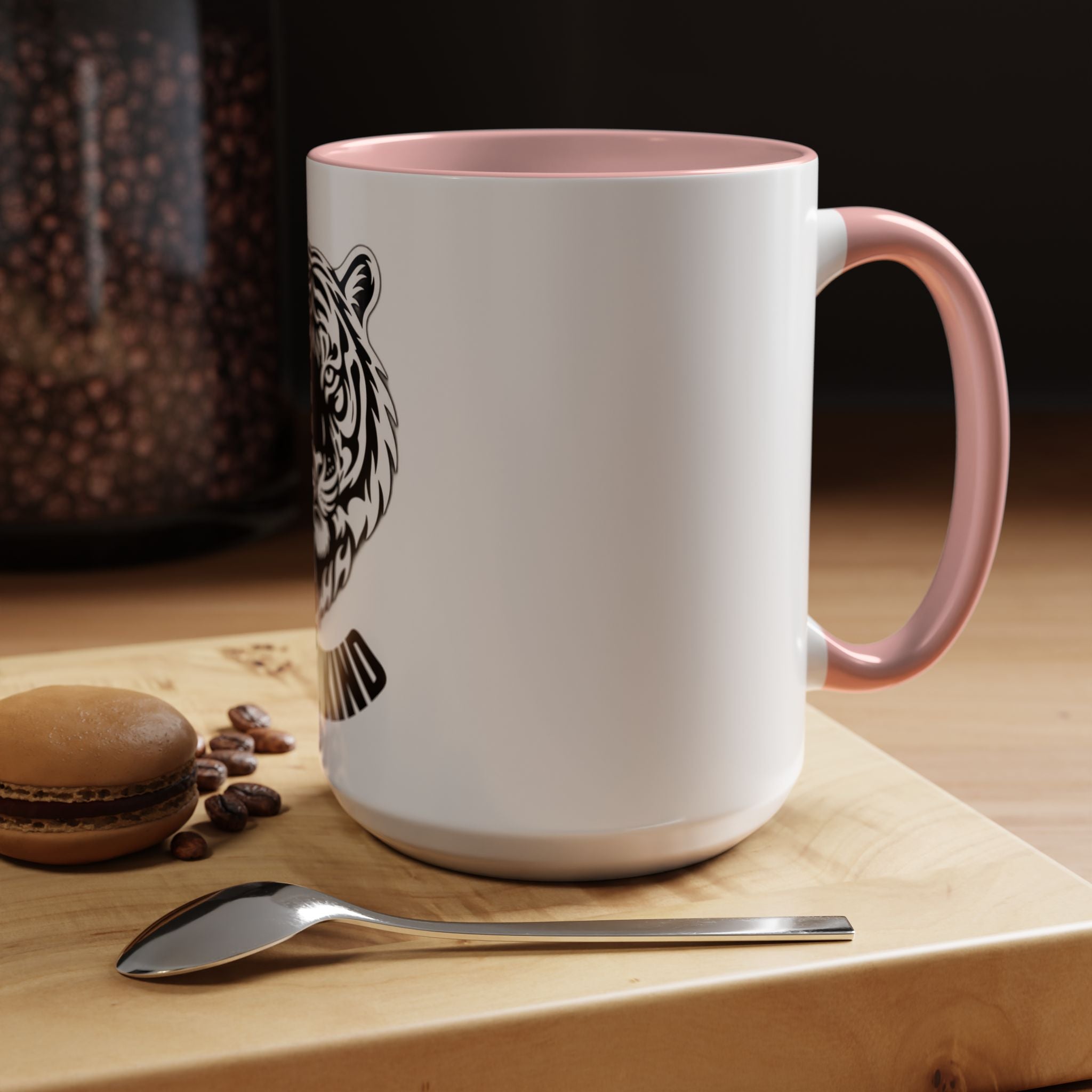 Tiger Head Accent Coffee Mug — Monochrome Tribal Tiger Face Ceramic Cup (11/15oz)