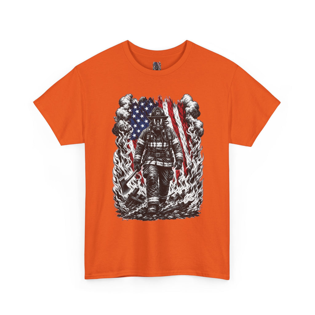 Apex First Responder — Firefighter Tee-Firefighter Illustration T-Shirt — Vintage Firefighter in Flames Tee