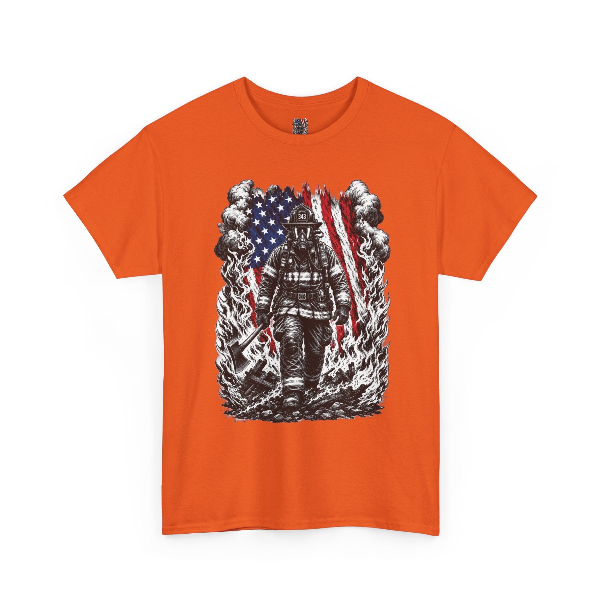 Apex First Responder — Firefighter Tee-Firefighter Illustration T-Shirt — Vintage Firefighter in Flames Tee
