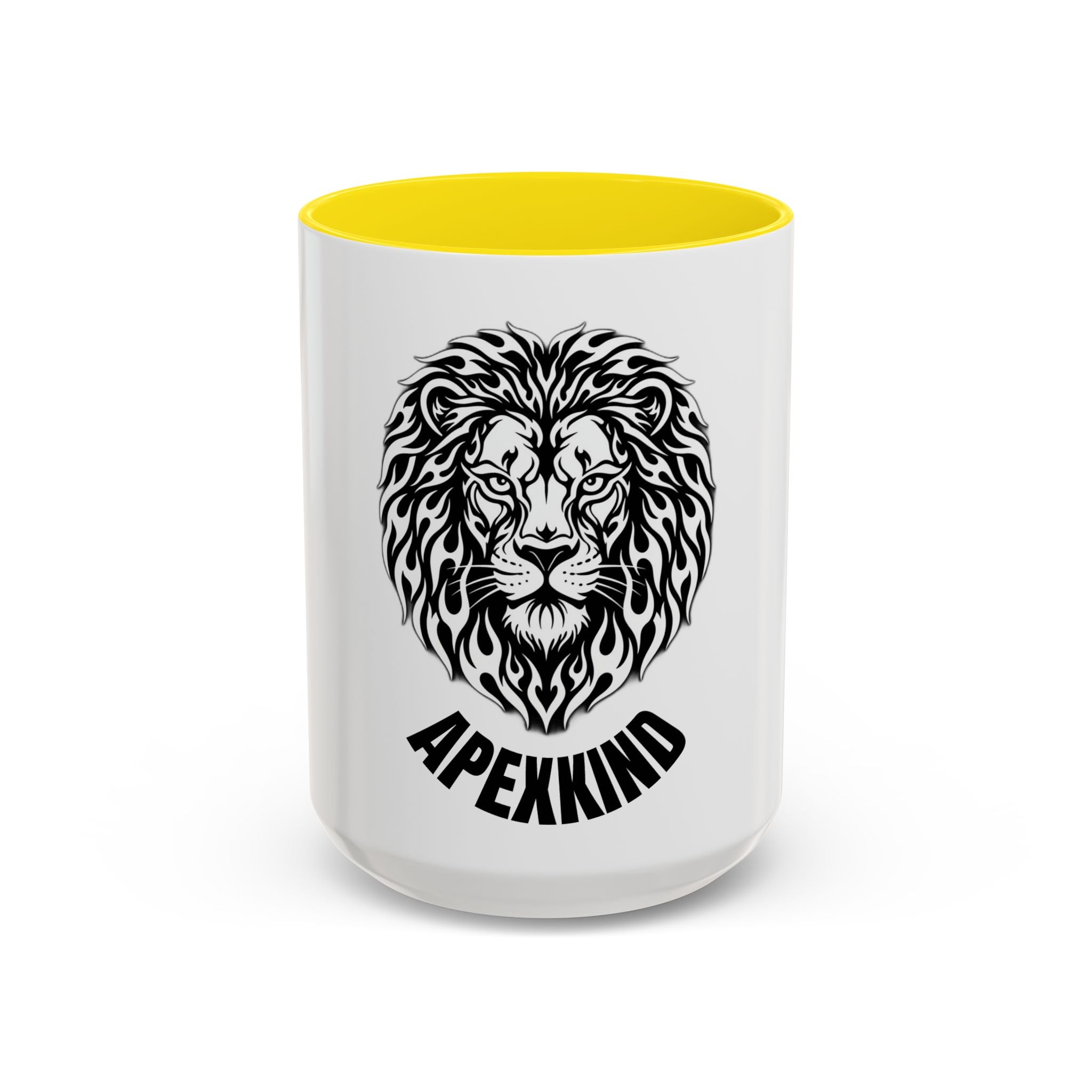 Lion Head Accent Coffee Mug — Black Tribal Lion Design (11oz & 15oz)