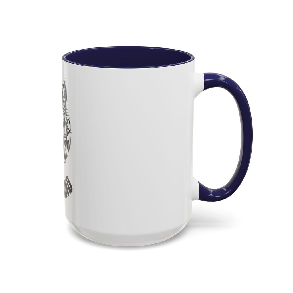 Tribal Wolf Accent Coffee Mug – Black Interior & Handle, Fierce Wolf Head Design (11/15 oz)