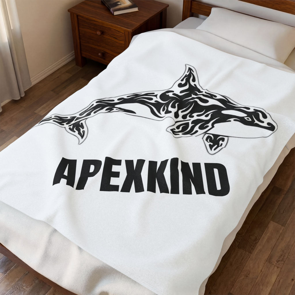 Orca Tribal Velveteen Plush Blanket — "APEXKIND" Graphic Throw