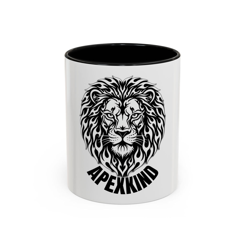 Lion Head Accent Coffee Mug — Black Tribal Lion Design (11oz & 15oz)