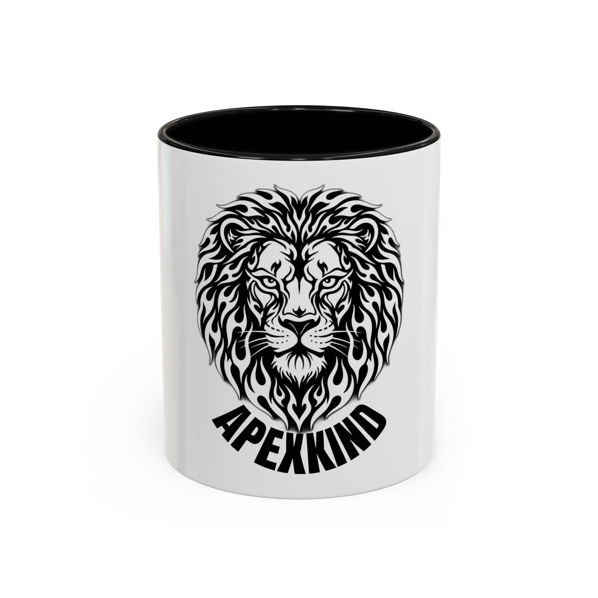Lion Head Accent Coffee Mug — Black Tribal Lion Design (11oz & 15oz)