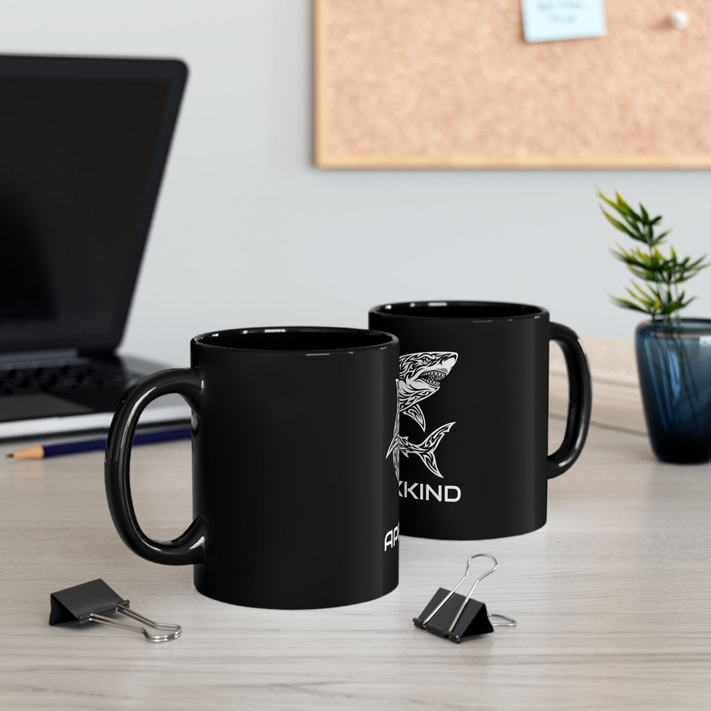 ApexKind Shark Coffee Mug — Tribal Shark Design Black Ceramic Mug (11oz & 15oz)
