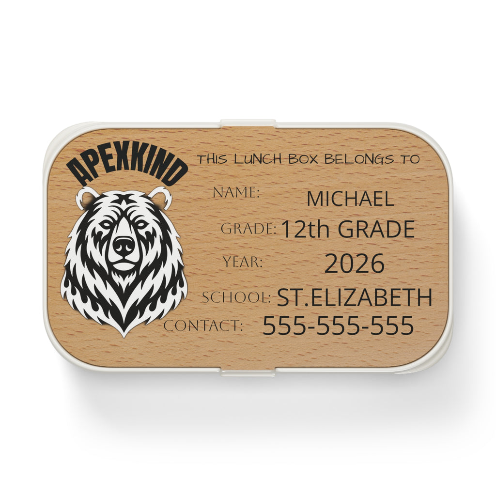 GRIZZLY Head Personalized Bento Lunch Box | Custom Name, Grade, School, Contact