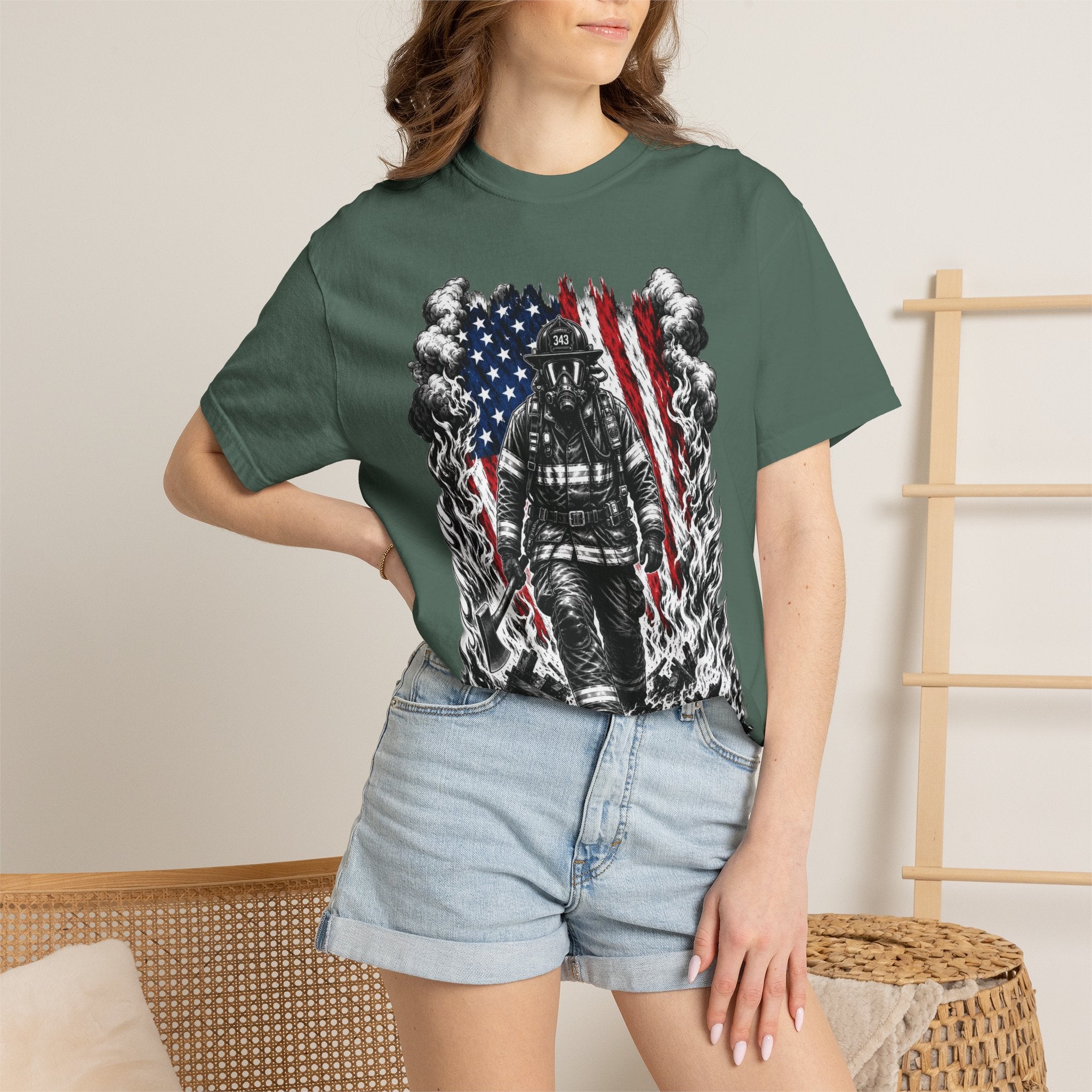 Firefighter American Flag T-Shirt — Brave Firefighter Graphic Tee
