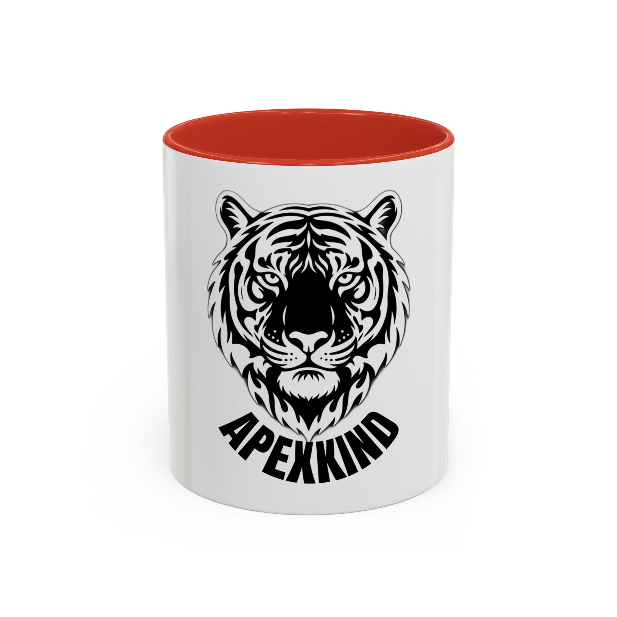 Tiger Head Accent Coffee Mug — Monochrome Tribal Tiger Face Ceramic Cup (11/15oz)