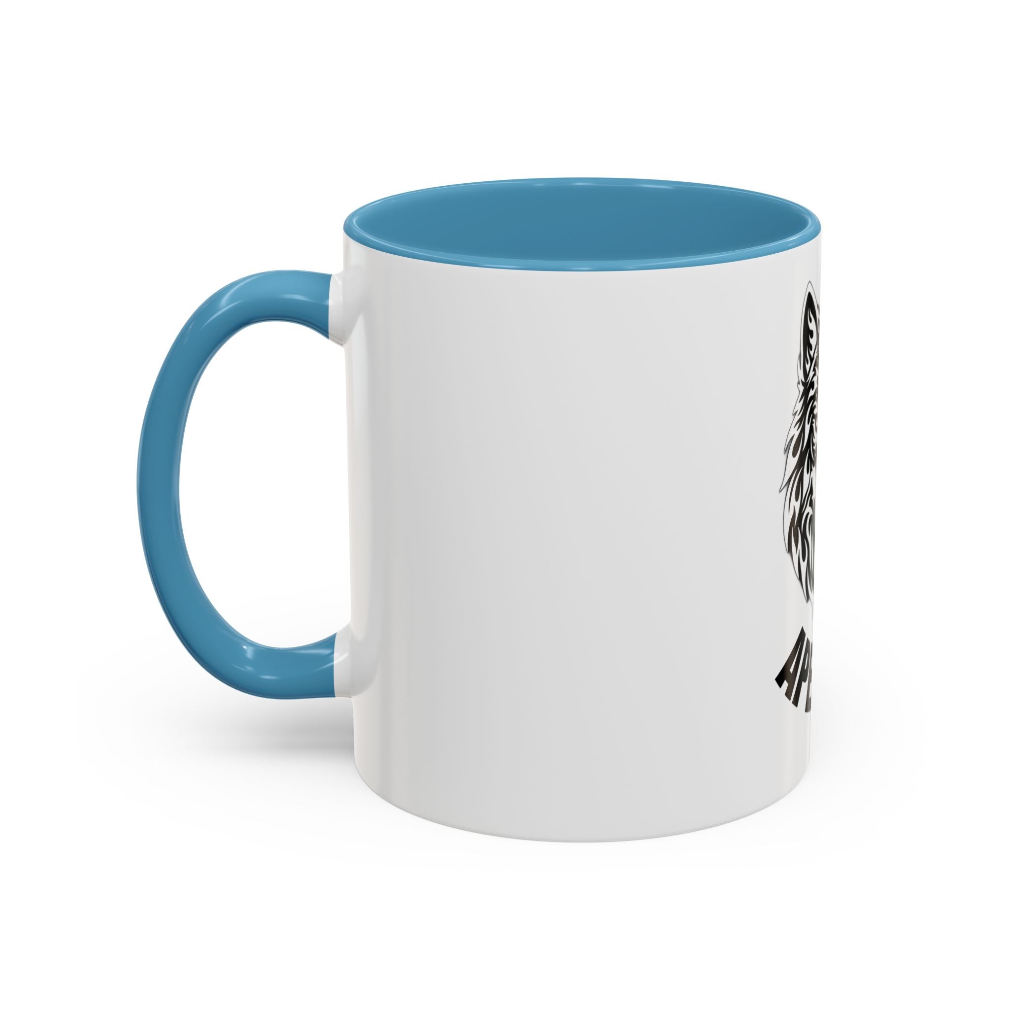 Tribal Wolf Accent Coffee Mug – Black Interior & Handle, Fierce Wolf Head Design (11/15 oz)