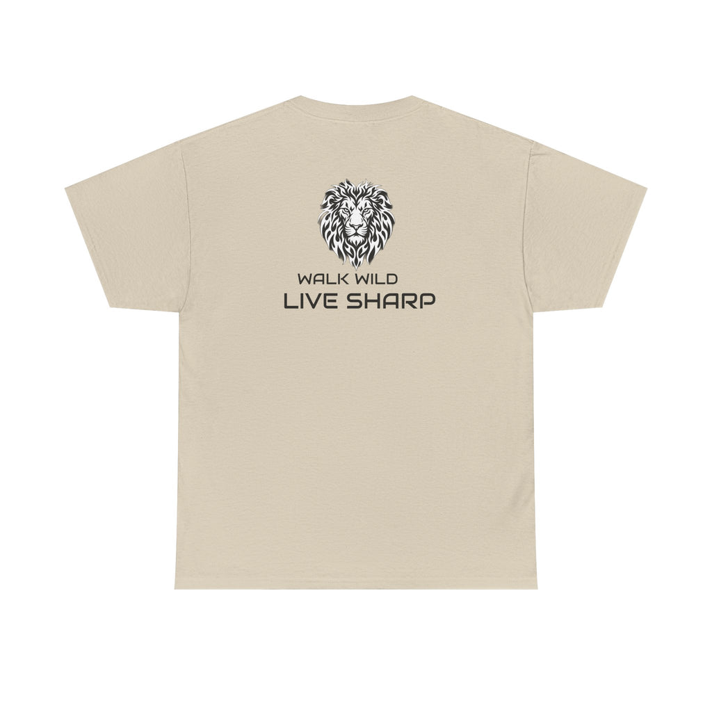 ApexKind Lion Tee —ALPHA MALE  T‑Shirt  “WALK WILD LIVE SHARP” Back)