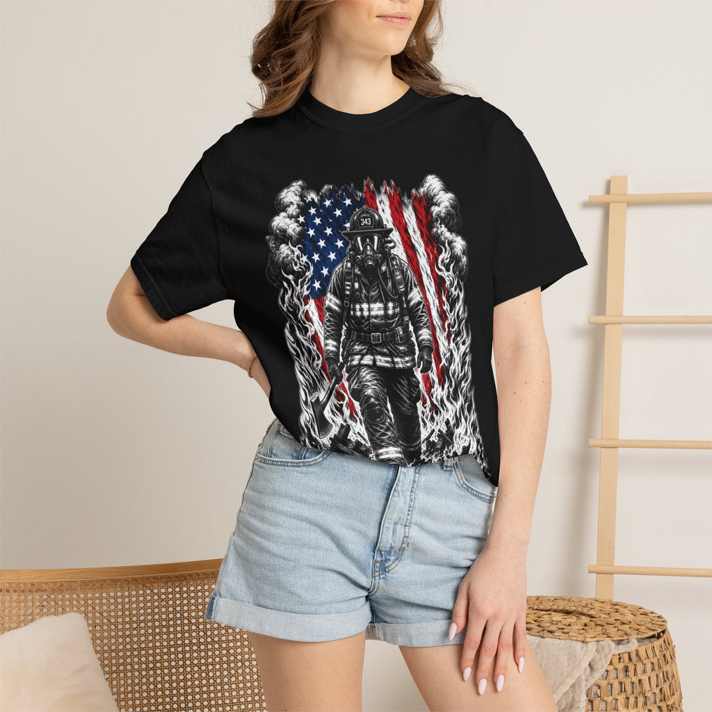Firefighter American Flag T-Shirt — Brave Firefighter Graphic Tee
