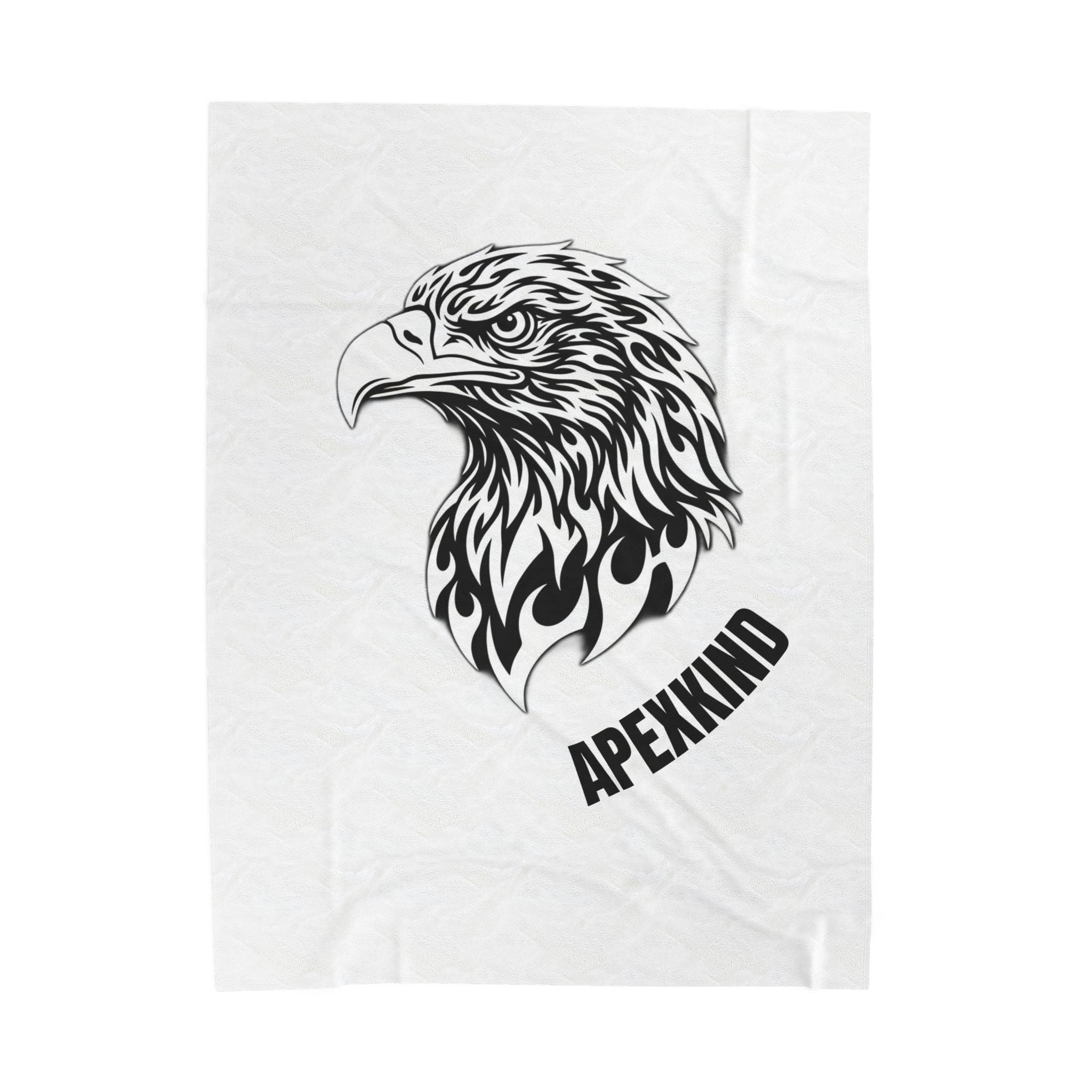 Eagle Head Velveteen Plush Blanket – 'APEKKIND' Monochrome Graphic Throw